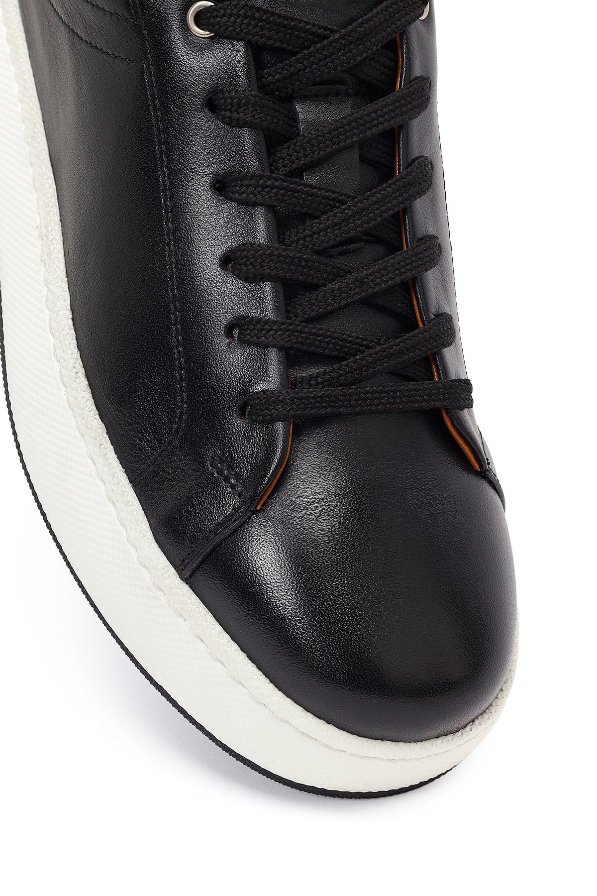 Erkek Siyah Bağcıklı Kalın Tabanlı Deri Sneaker - Image 9