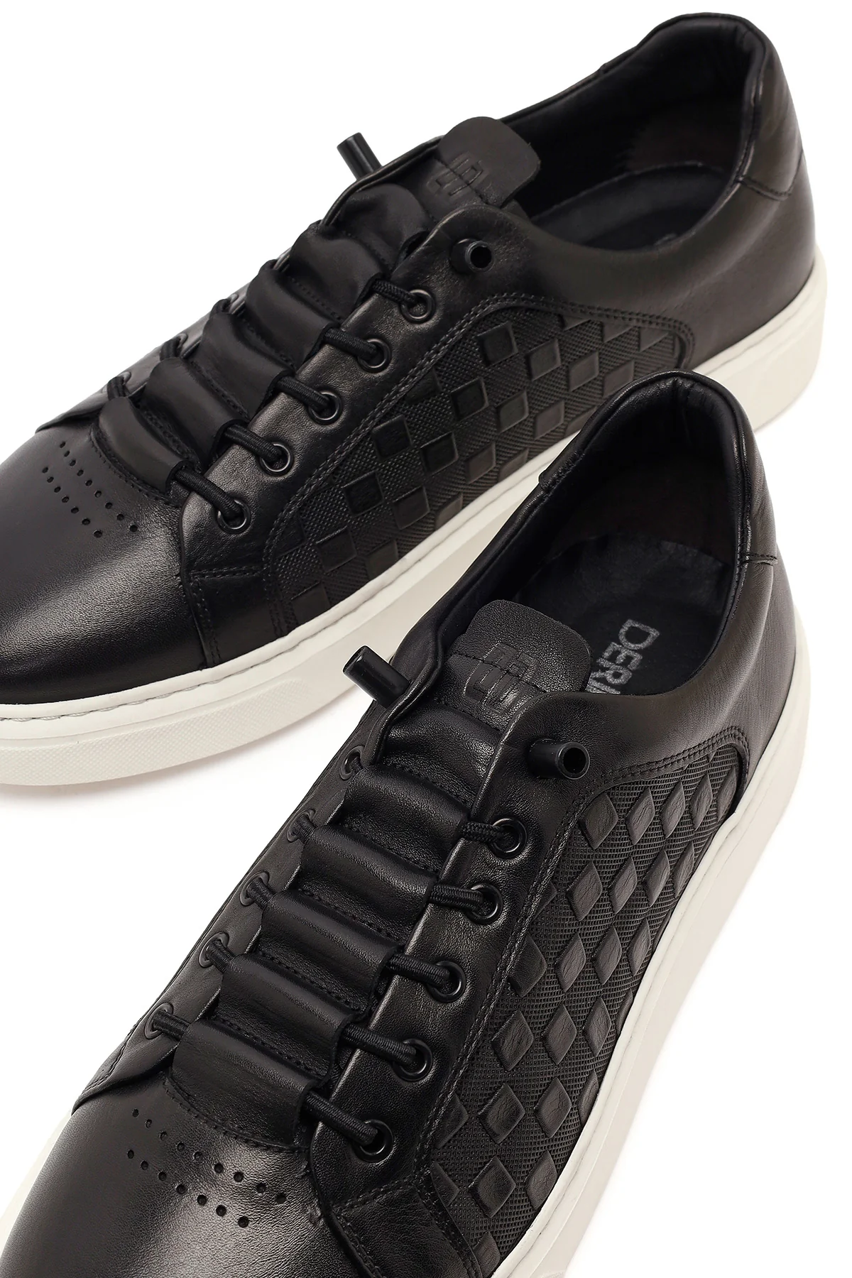 Erkek Siyah Bağcıklı Kalın Tabanlı Desenli Deri Sneaker - Image 10