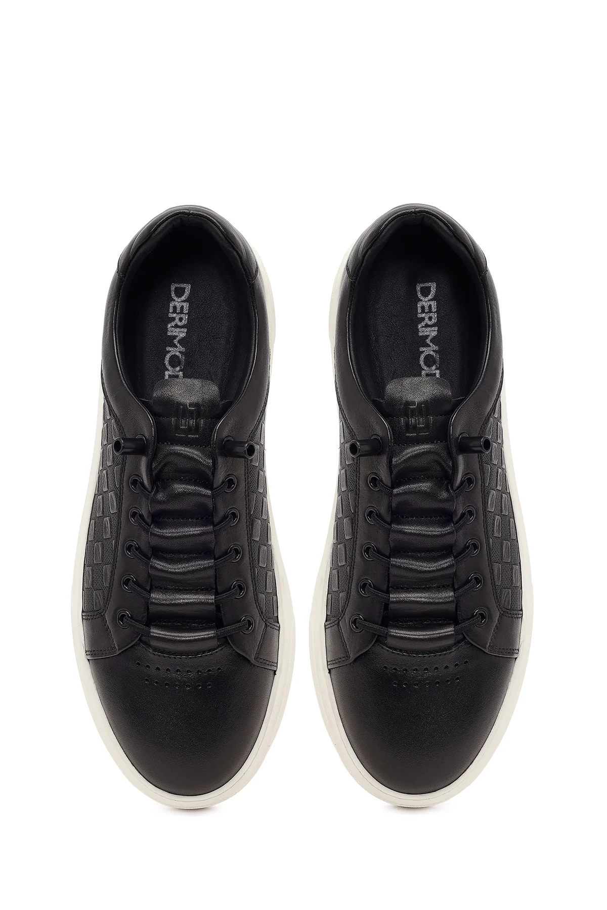 Erkek Siyah Bağcıklı Kalın Tabanlı Desenli Deri Sneaker - Image 4