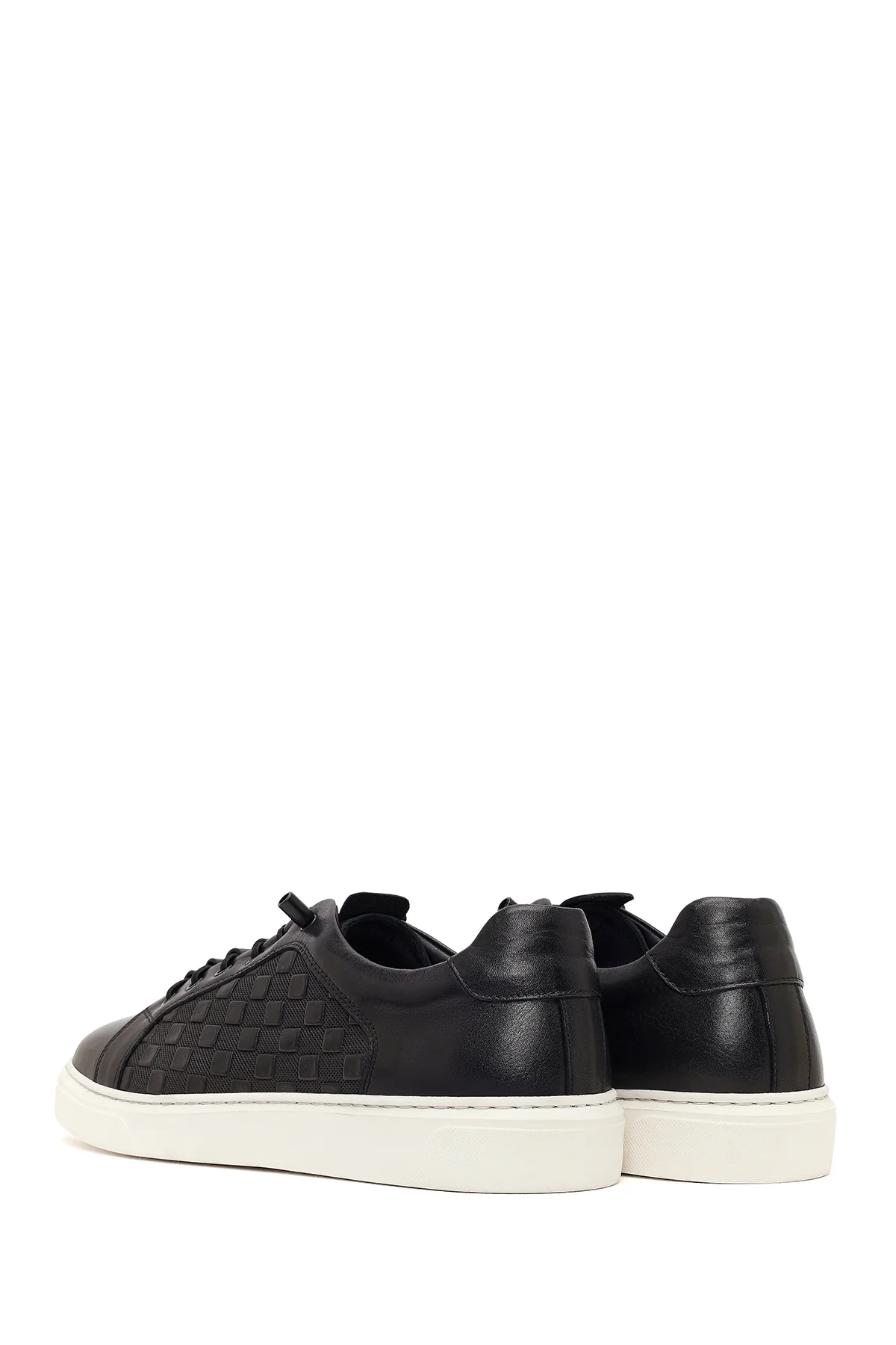 Erkek Siyah Bağcıklı Kalın Tabanlı Desenli Deri Sneaker - Image 6