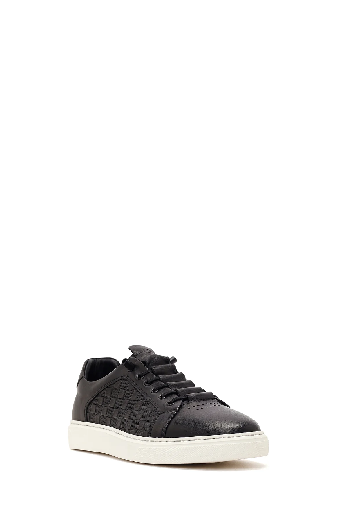 Erkek Siyah Bağcıklı Kalın Tabanlı Desenli Deri Sneaker - Image 7