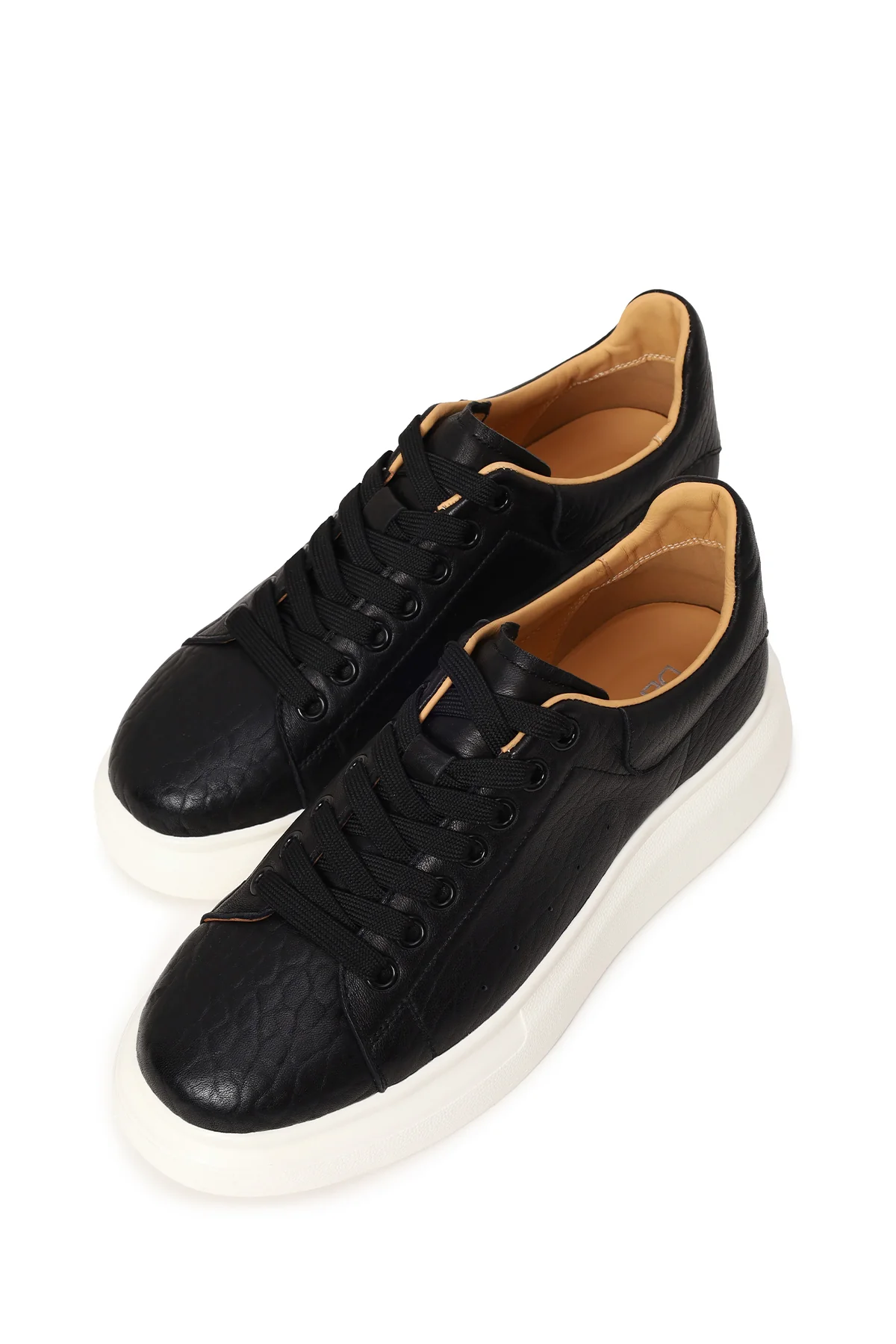 Erkek Siyah Bağcıklı Kalın Tabanlı Desenli Deri Sneaker - Image 10