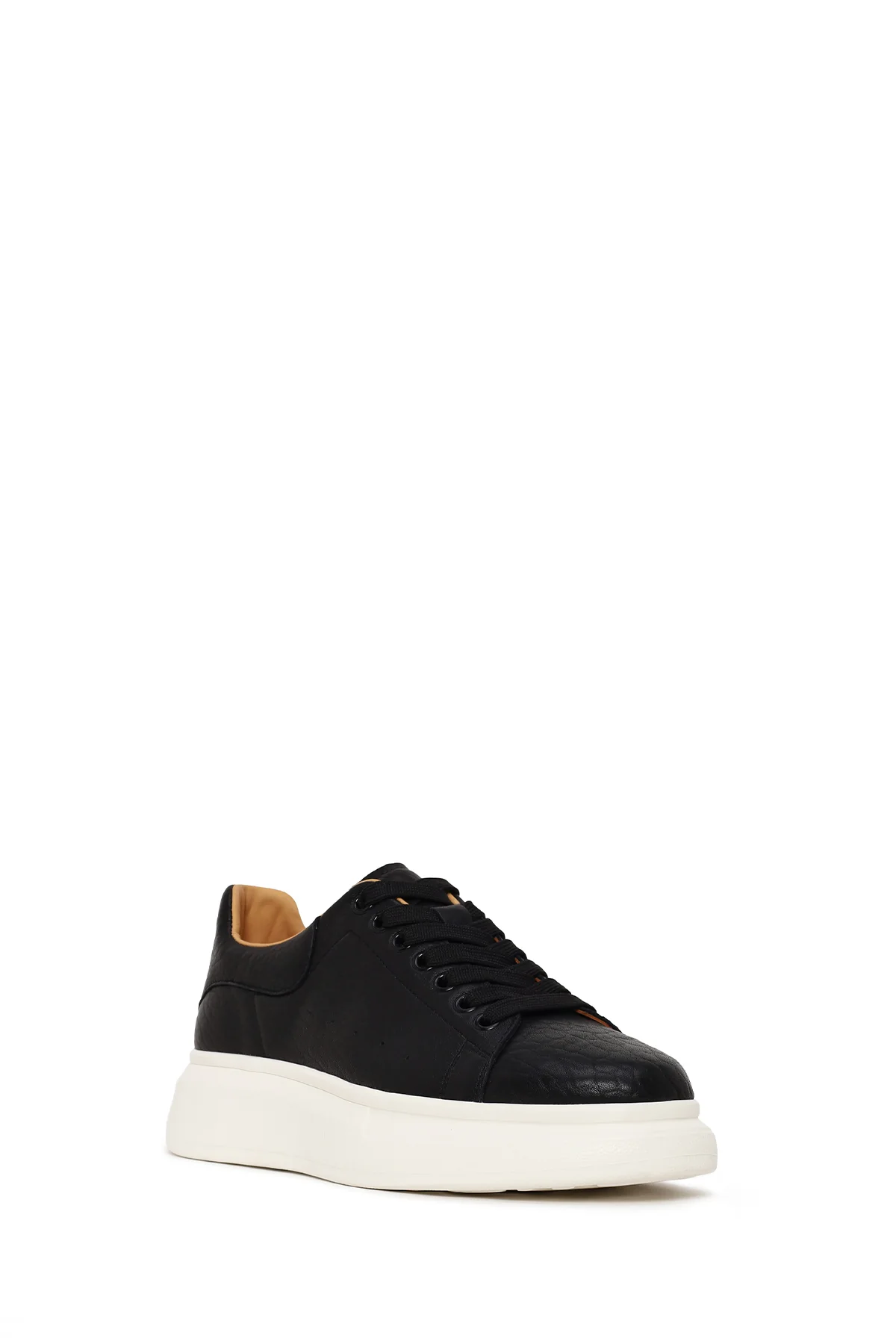 Erkek Siyah Bağcıklı Kalın Tabanlı Desenli Deri Sneaker - Image 7