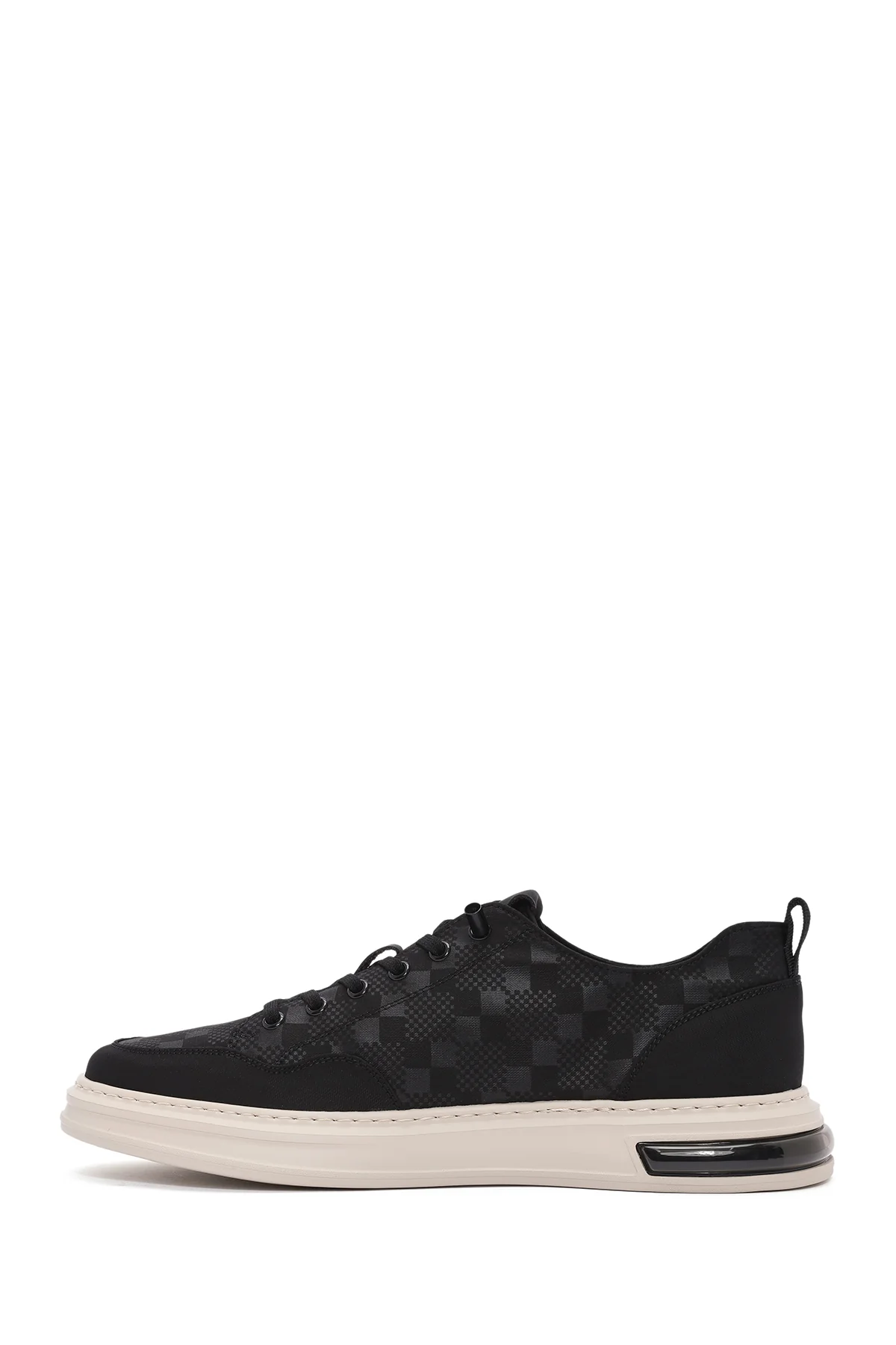 Erkek Siyah Bağcıklı Kalın Tabanlı Desenli Kumaş Sneaker - Image 3