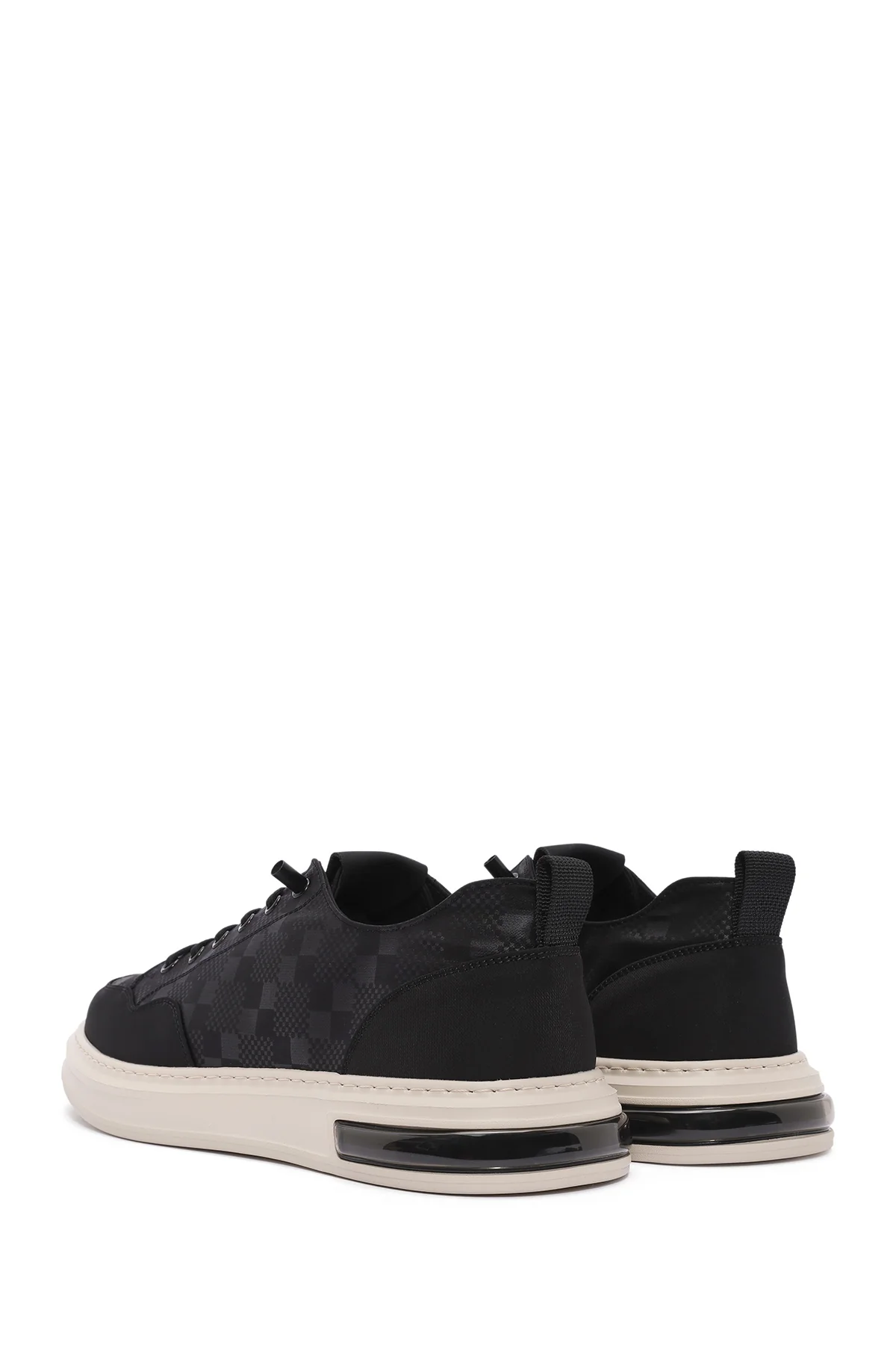Erkek Siyah Bağcıklı Kalın Tabanlı Desenli Kumaş Sneaker - Image 6
