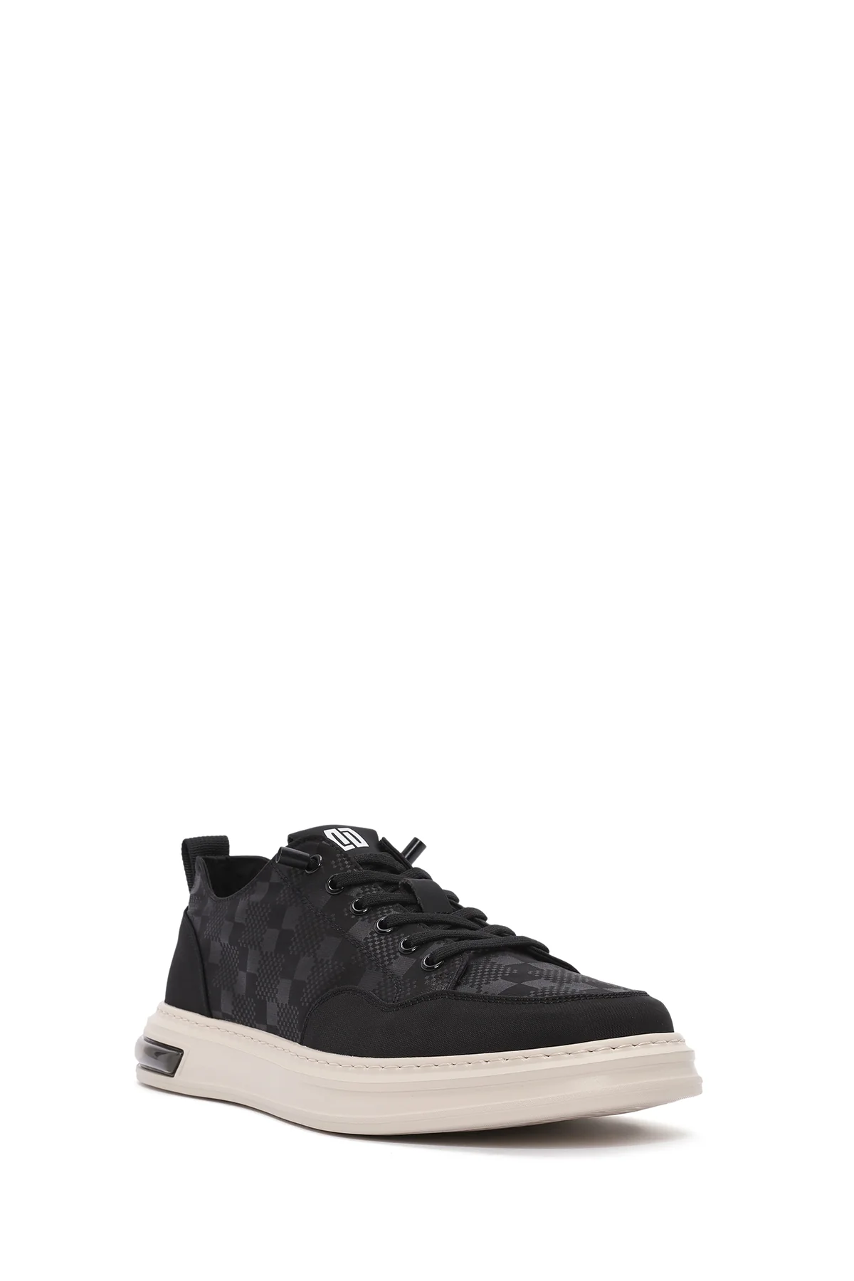Erkek Siyah Bağcıklı Kalın Tabanlı Desenli Kumaş Sneaker - Image 7