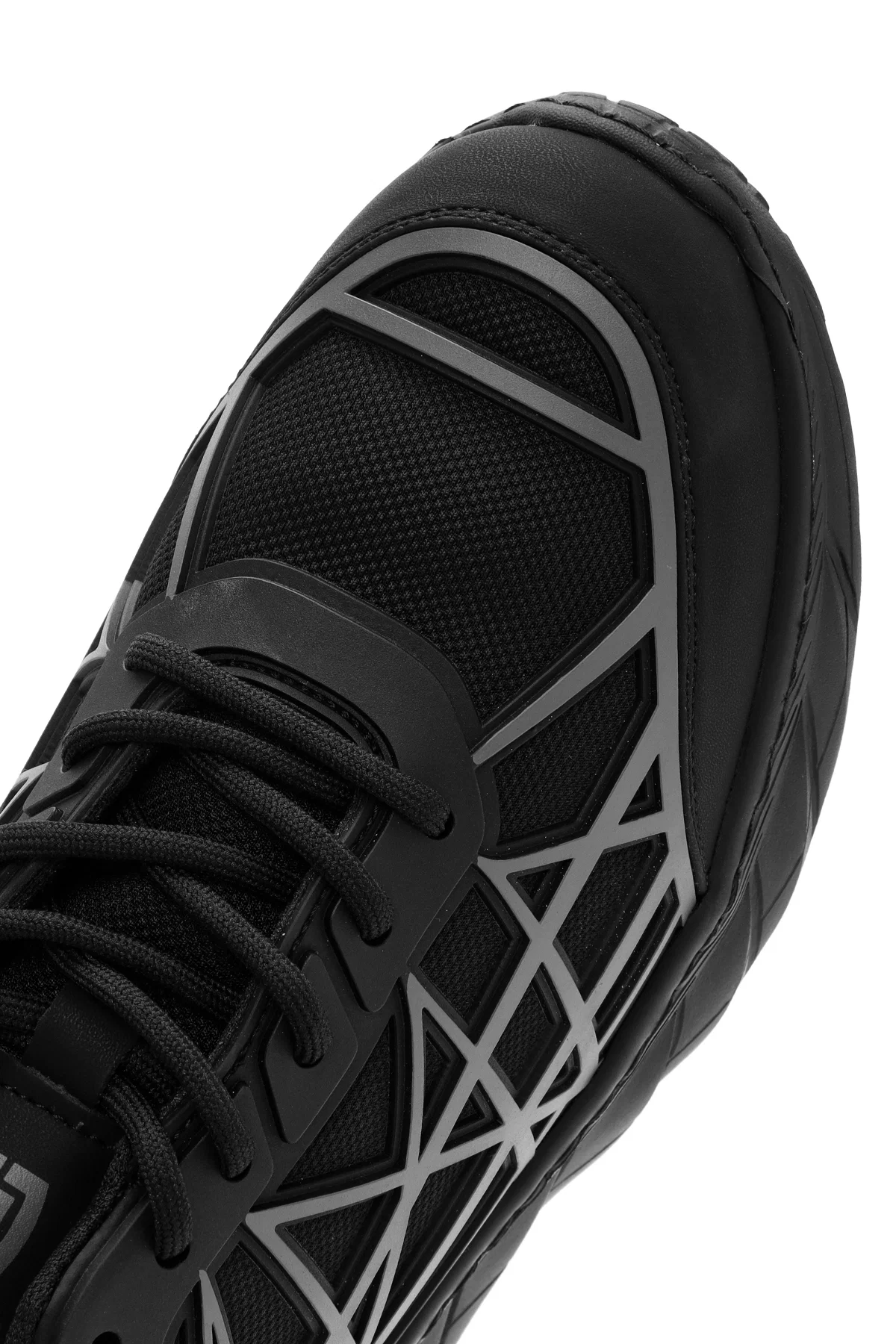 Erkek Siyah Bağcıklı Kalın Tabanlı Kumaş Sneaker - Image 10