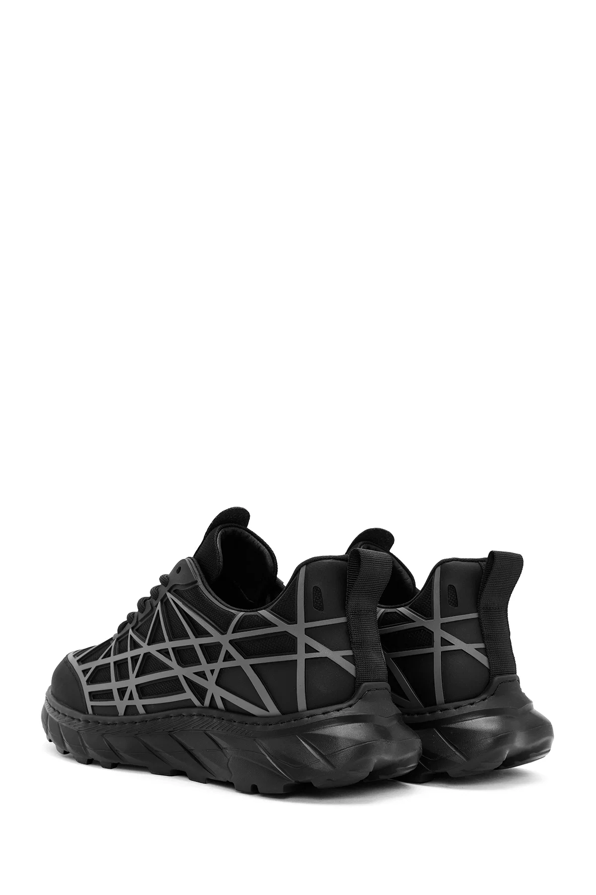 Erkek Siyah Bağcıklı Kalın Tabanlı Kumaş Sneaker - Image 5