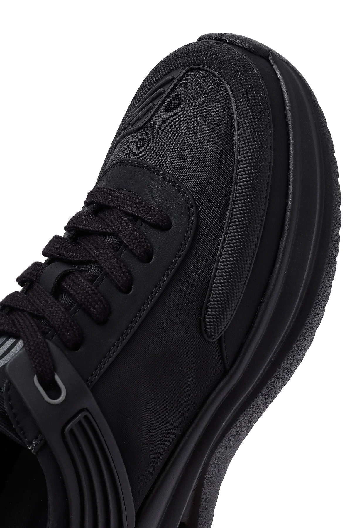 Erkek Siyah Bağcıklı Kalın Tabanlı Kumaş Sneaker - Image 10