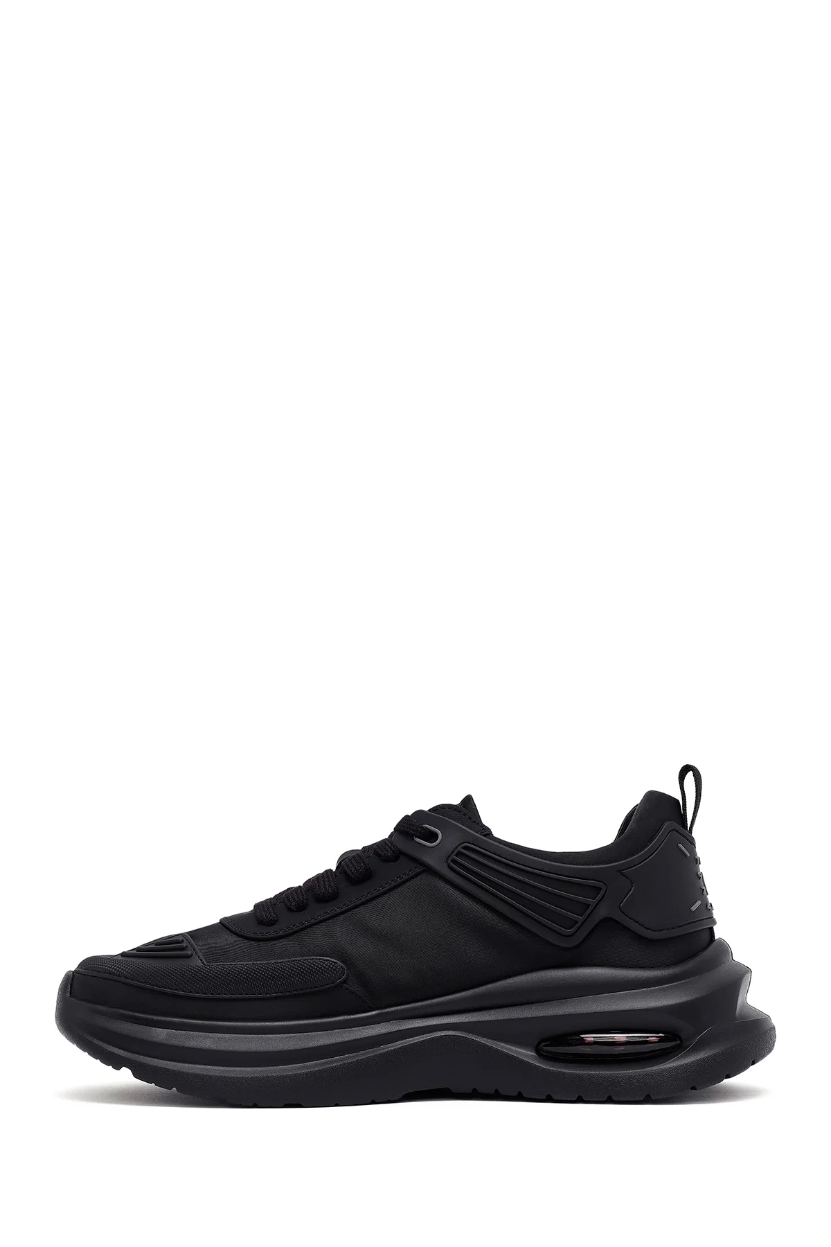 Erkek Siyah Bağcıklı Kalın Tabanlı Kumaş Sneaker - Image 2