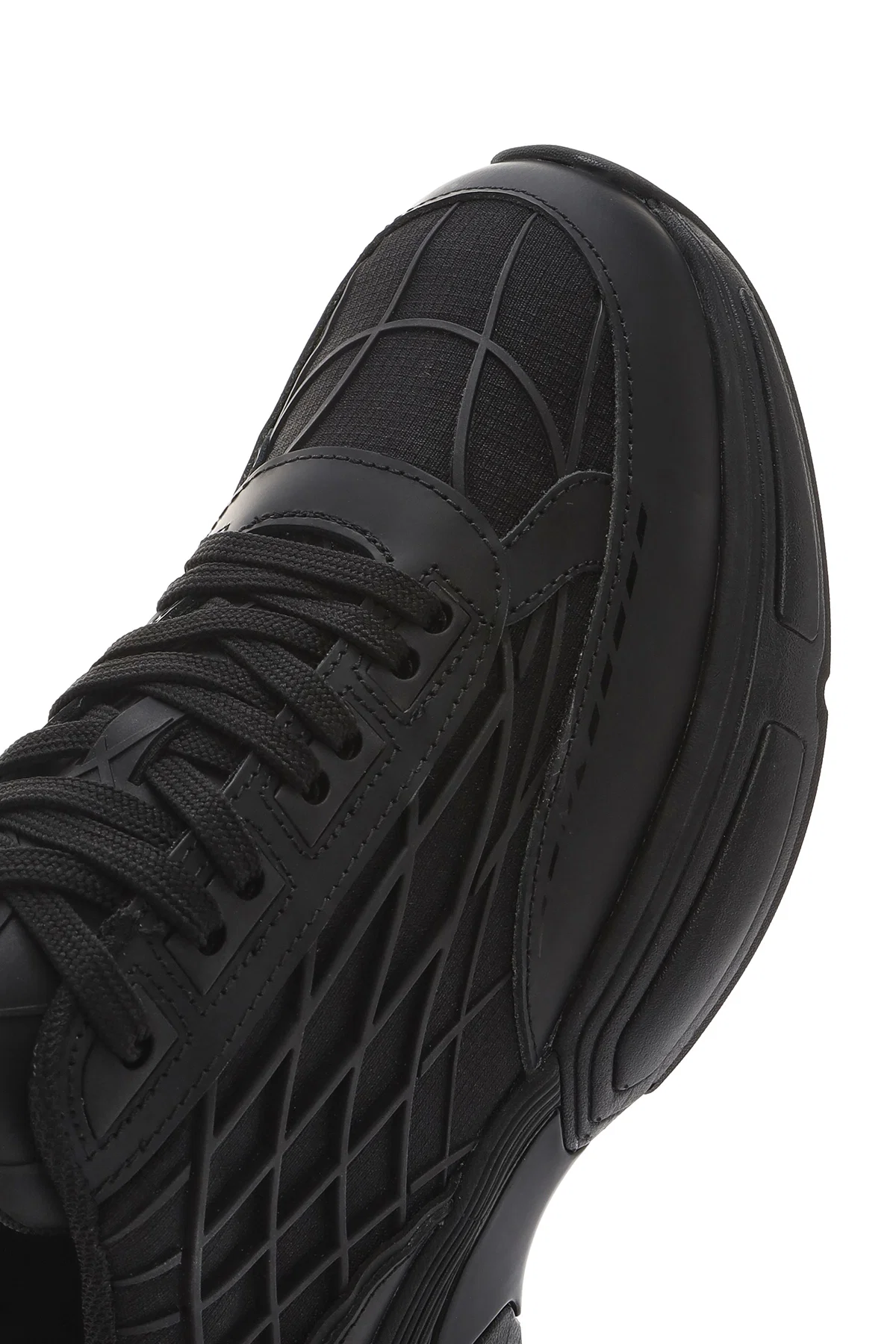 Erkek Siyah Bağcıklı Kalın Tabanlı Kumaş Sneaker - Image 8