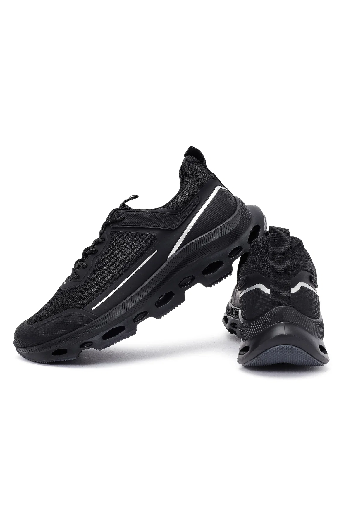 Erkek Siyah Bağcıklı Kalın Tabanlı Kumaş Sneaker - Image 10