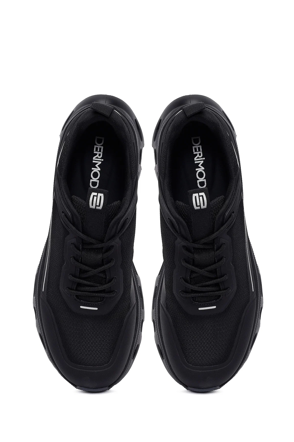 Erkek Siyah Bağcıklı Kalın Tabanlı Kumaş Sneaker - Image 7
