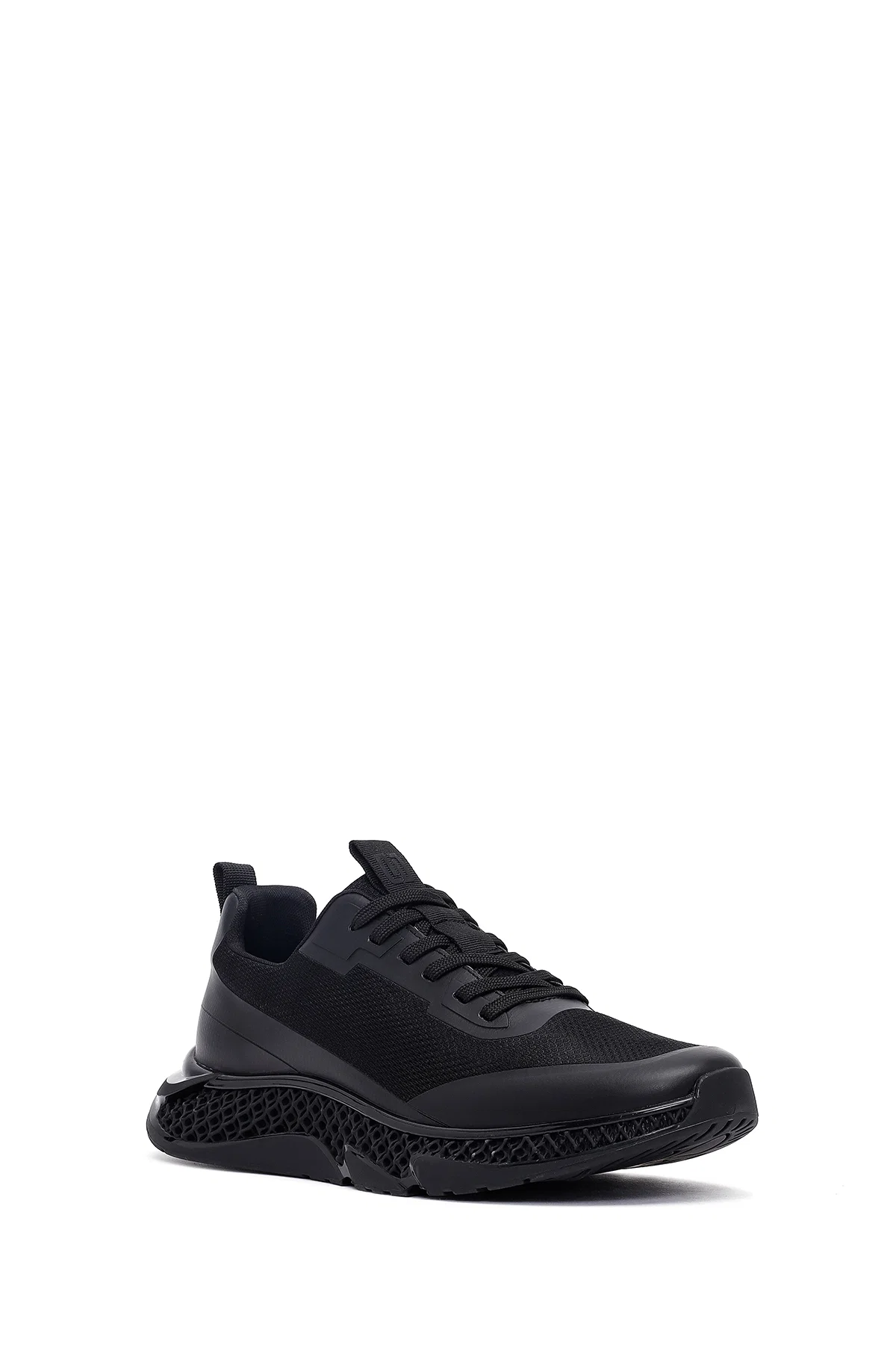 Erkek Siyah Bağcıklı Kalın Tabanlı Kumaş Sneaker - Image 6