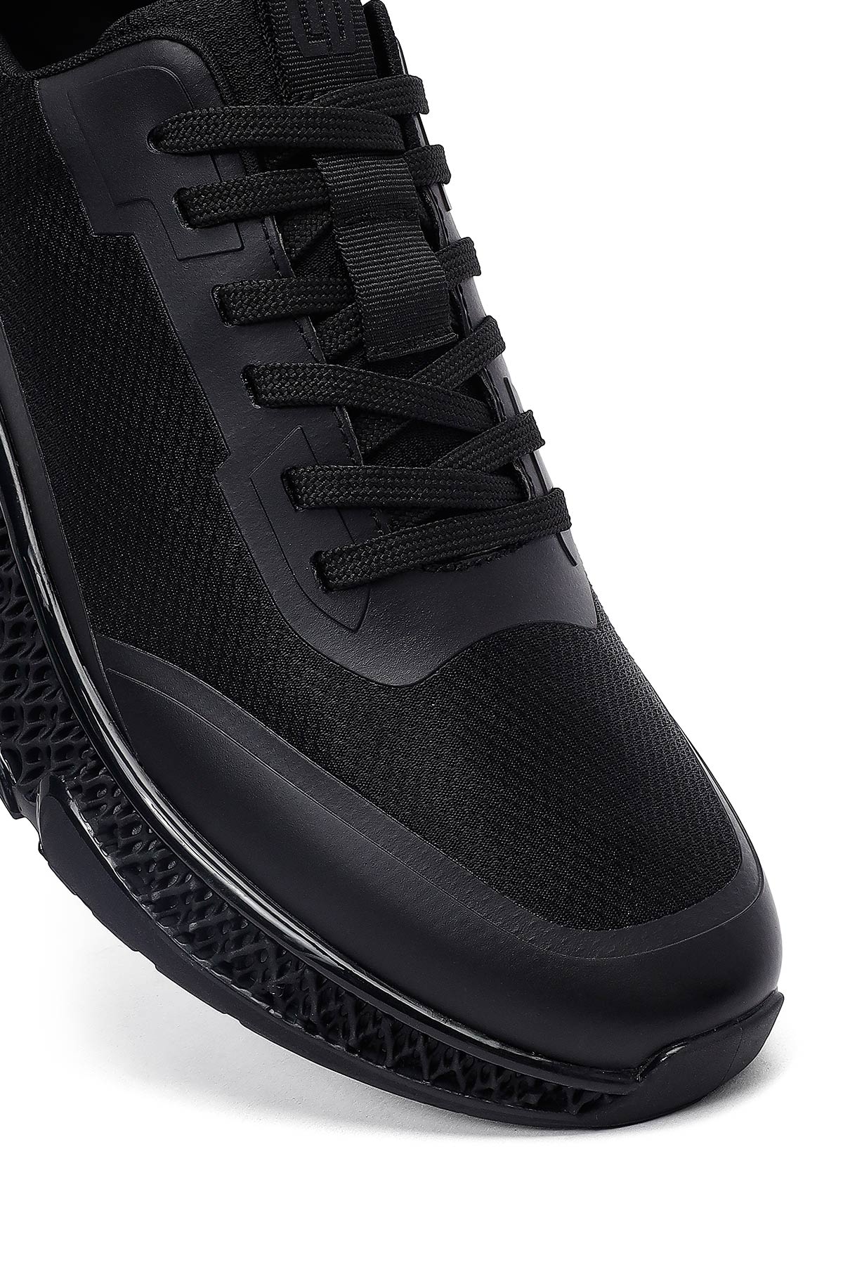 Erkek Siyah Bağcıklı Kalın Tabanlı Kumaş Sneaker - Image 9