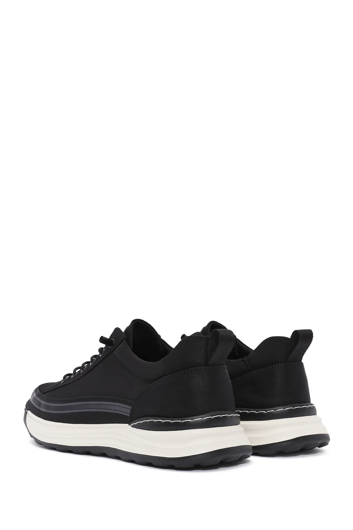 Erkek Siyah Bağcıklı Kalın Tabanlı Kumaş Sneaker - Image 6