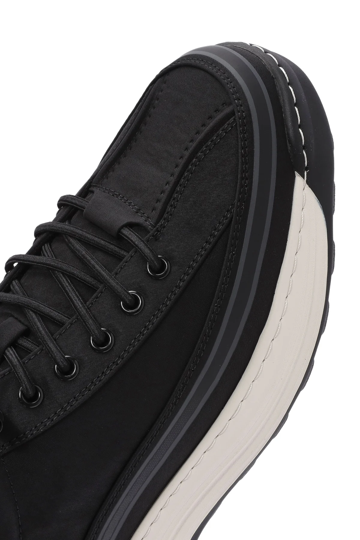 Erkek Siyah Bağcıklı Kalın Tabanlı Kumaş Sneaker - Image 8