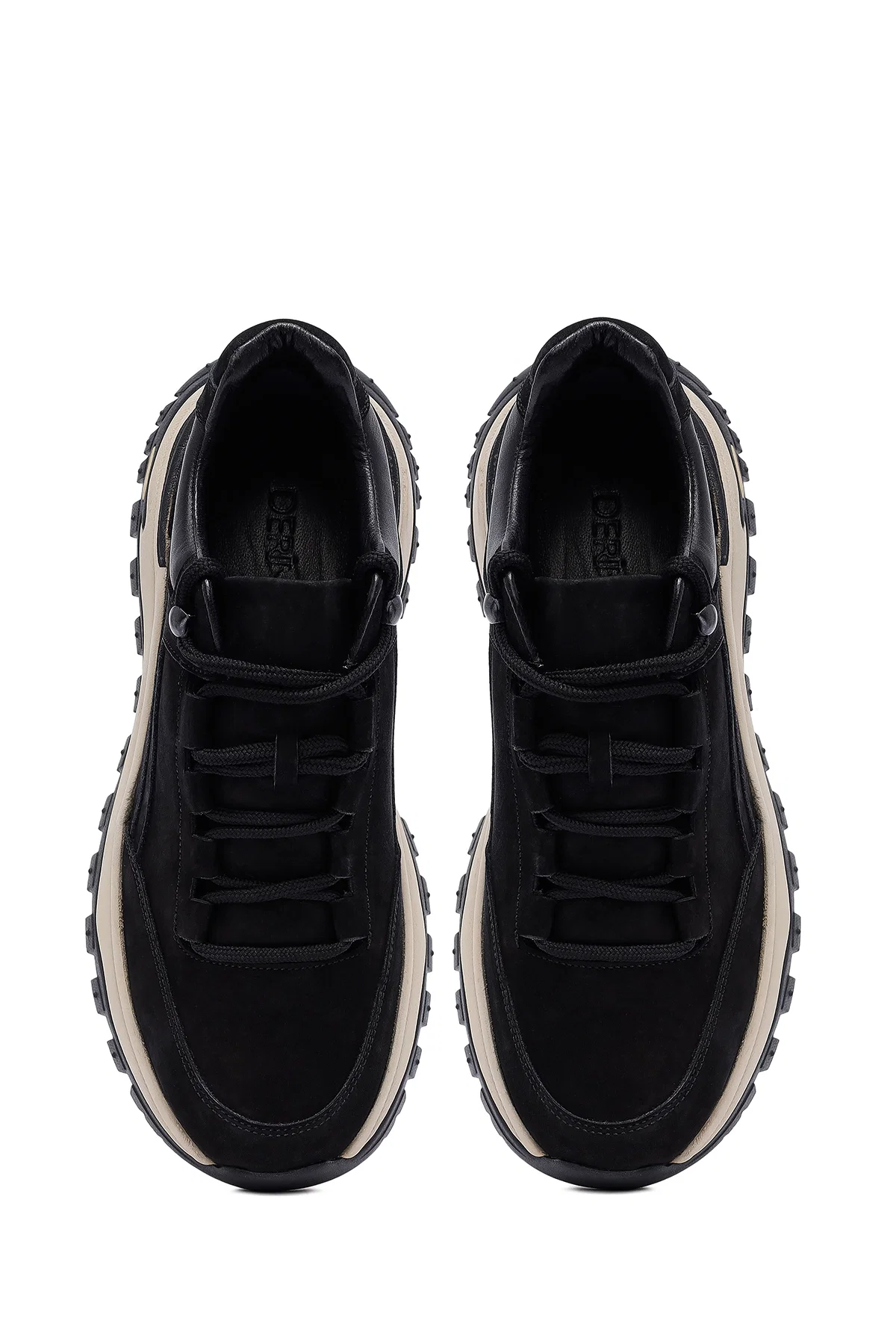 Erkek Siyah Bağcıklı Kalın Tabanlı Nubuk Deri Casual Sneaker - Image 7