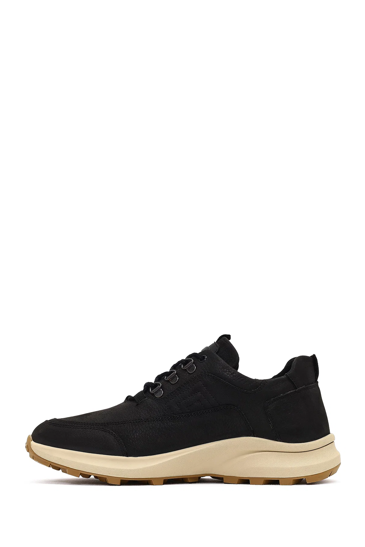 Erkek Siyah Bağcıklı Kalın Tabanlı Nubuk Deri Casual Sneaker - Image 2