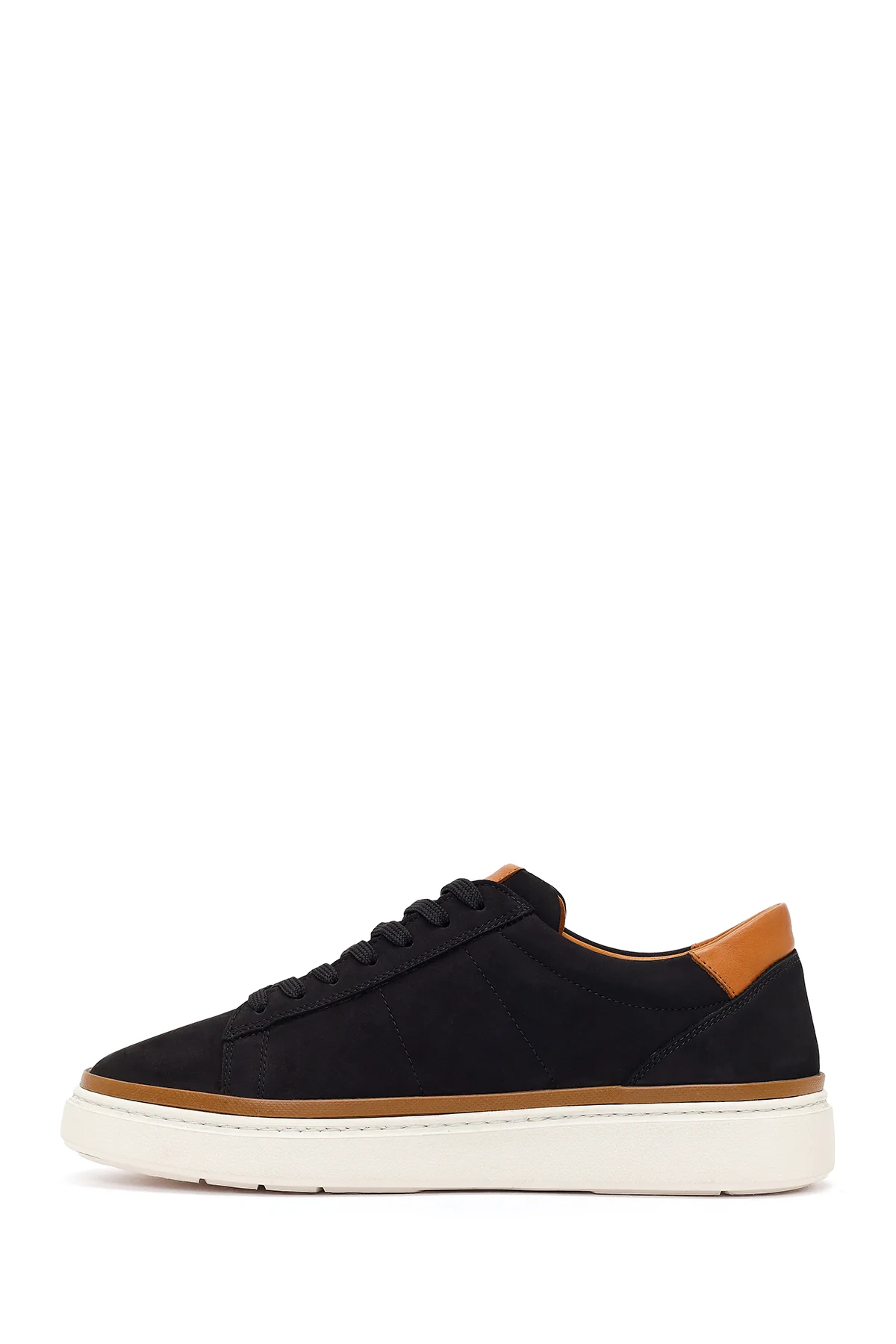 Erkek Siyah Bağcıklı Kalın Tabanlı Nubuk Deri Sneaker - Image 3