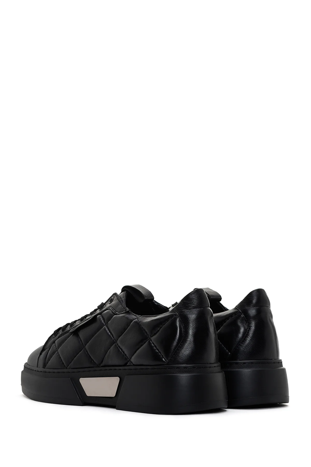 Erkek Siyah Bağcıklı Kapitone Deri Casual Sneaker - Image 5