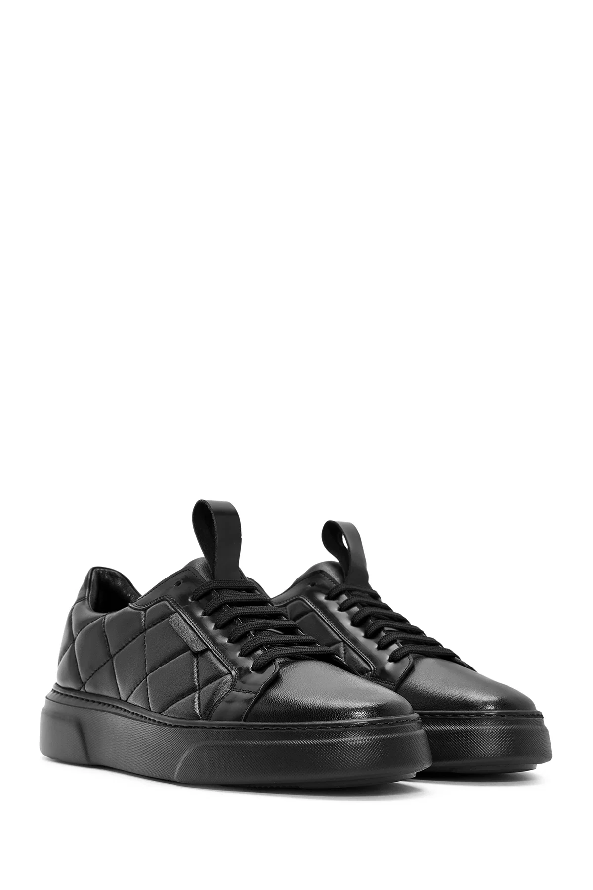 Erkek Siyah Bağcıklı Kroko Desenli Deri Sneaker - Image 3