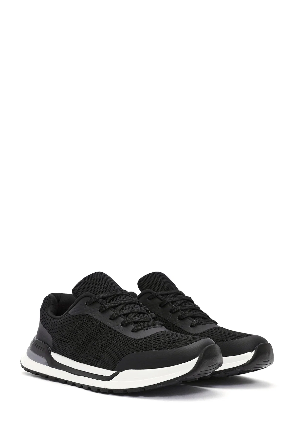 Erkek Siyah Bağcıklı Kumaş Sneaker - Image 3