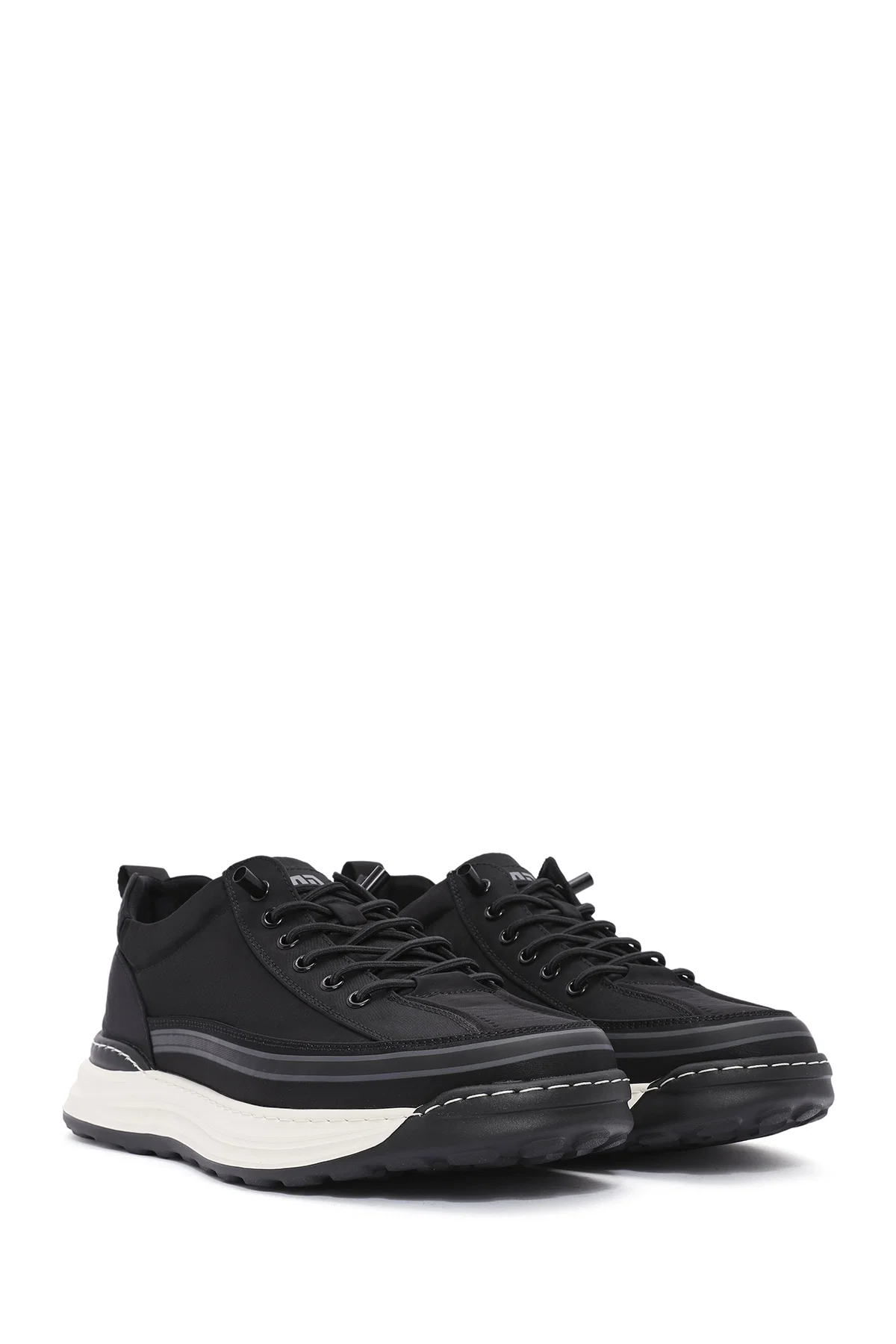 Erkek Siyah Bağcıklı Kumaş Sneaker - Image 3