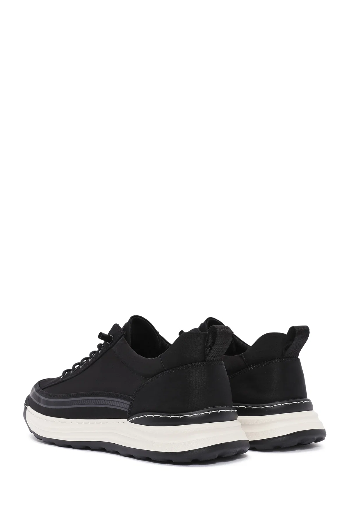 Erkek Siyah Bağcıklı Kumaş Sneaker - Image 5