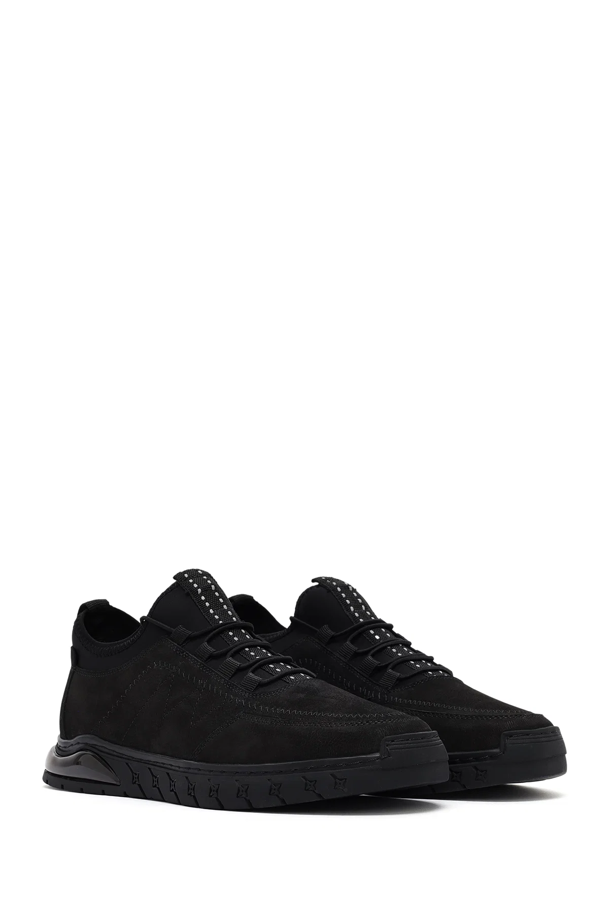 Erkek Siyah Bağcıklı Nubuk Deri Comfort Sneaker - Image 3