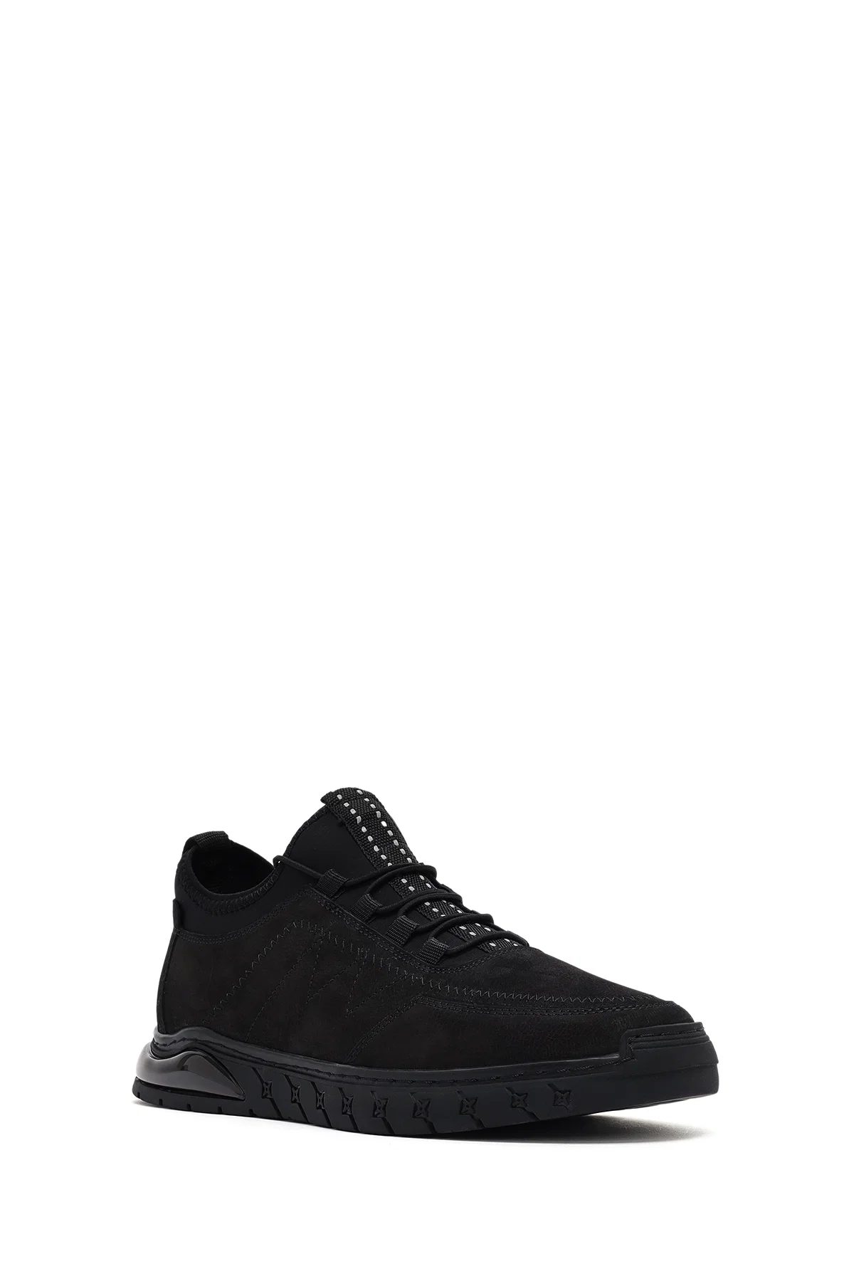 Erkek Siyah Bağcıklı Nubuk Deri Comfort Sneaker - Image 6