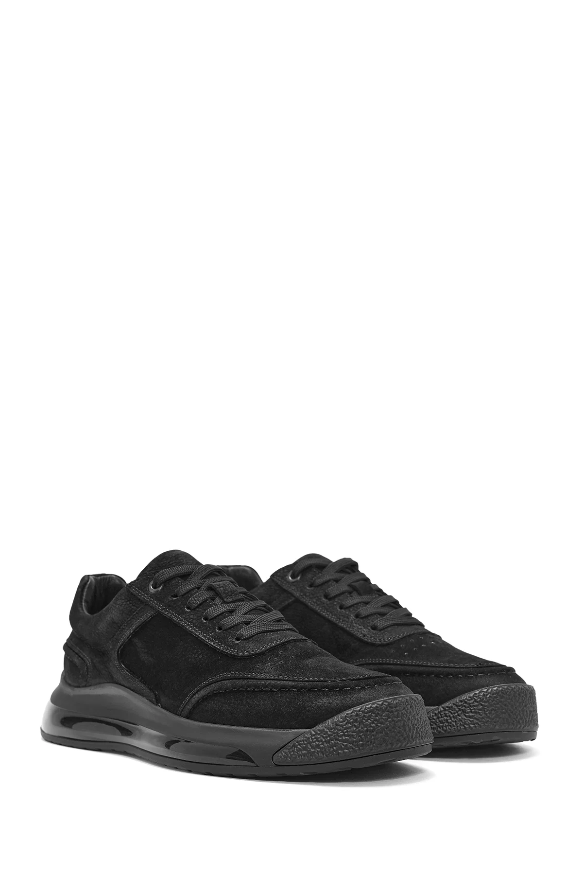 Erkek Siyah Bağcıklı Nubuk Deri Sneaker - Image 3