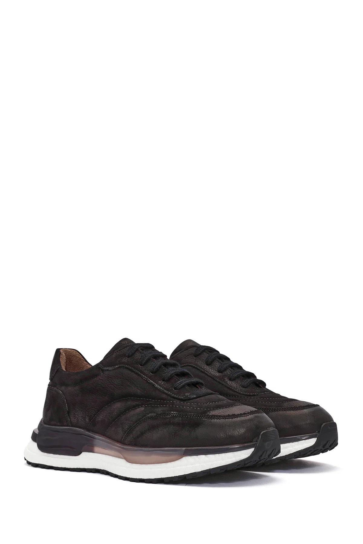 Erkek Siyah Bağcıklı Nubuk Deri Sneaker - Image 3