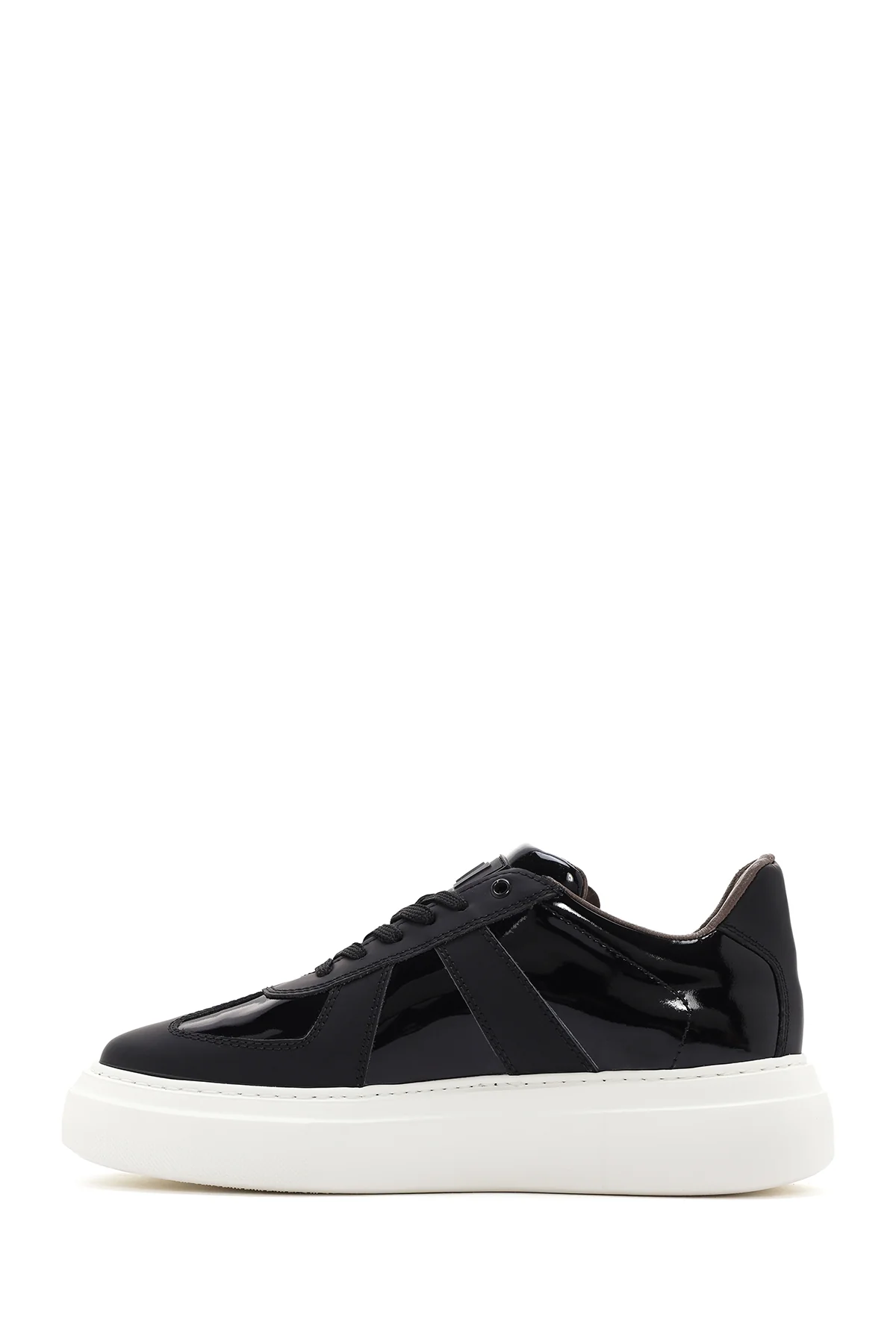 Erkek Siyah Bağcıklı Rugan Deri Casual Sneaker - Image 2