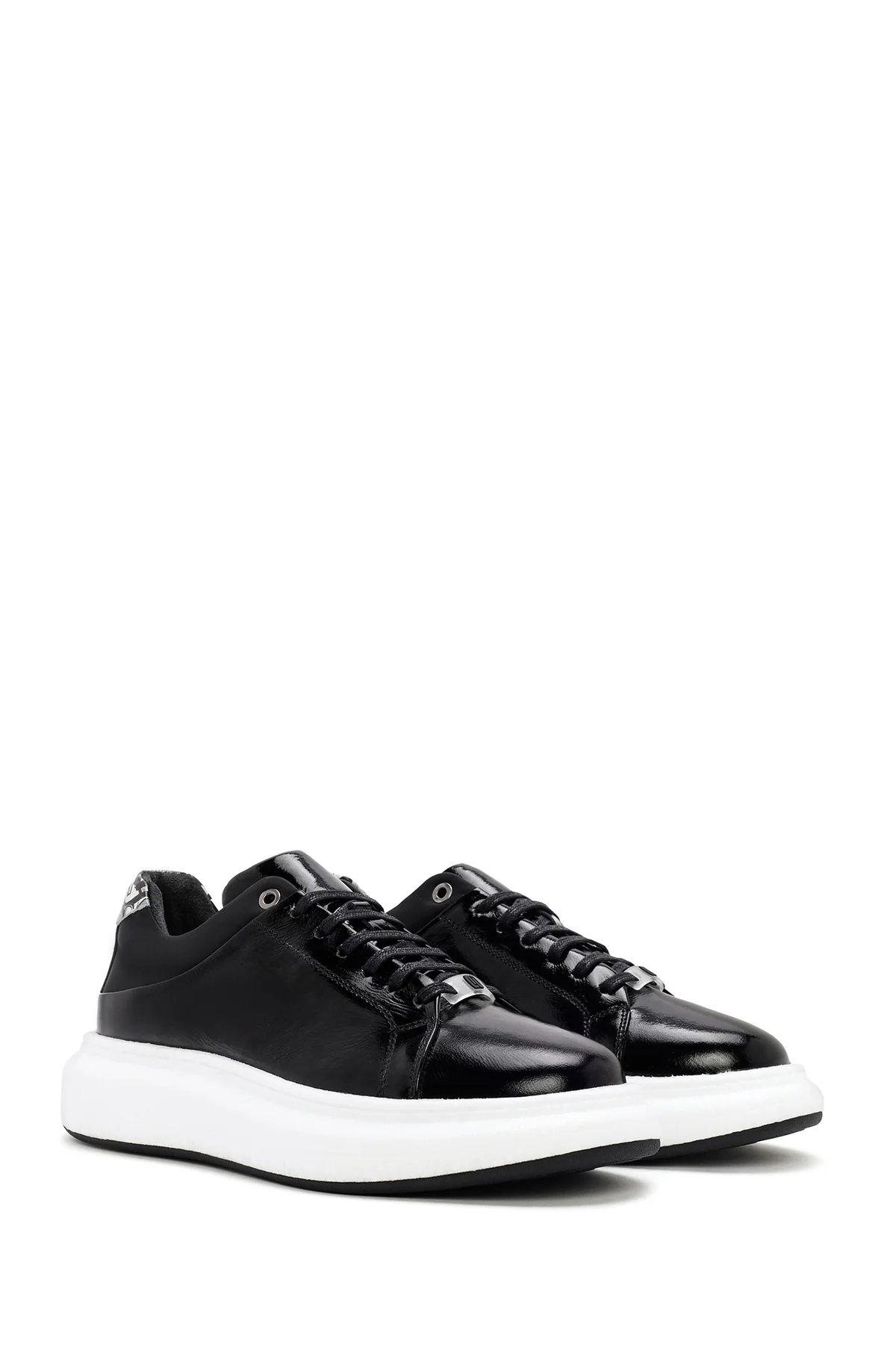 Erkek Siyah Bağcıklı Rugan Deri Sneaker - Image 3