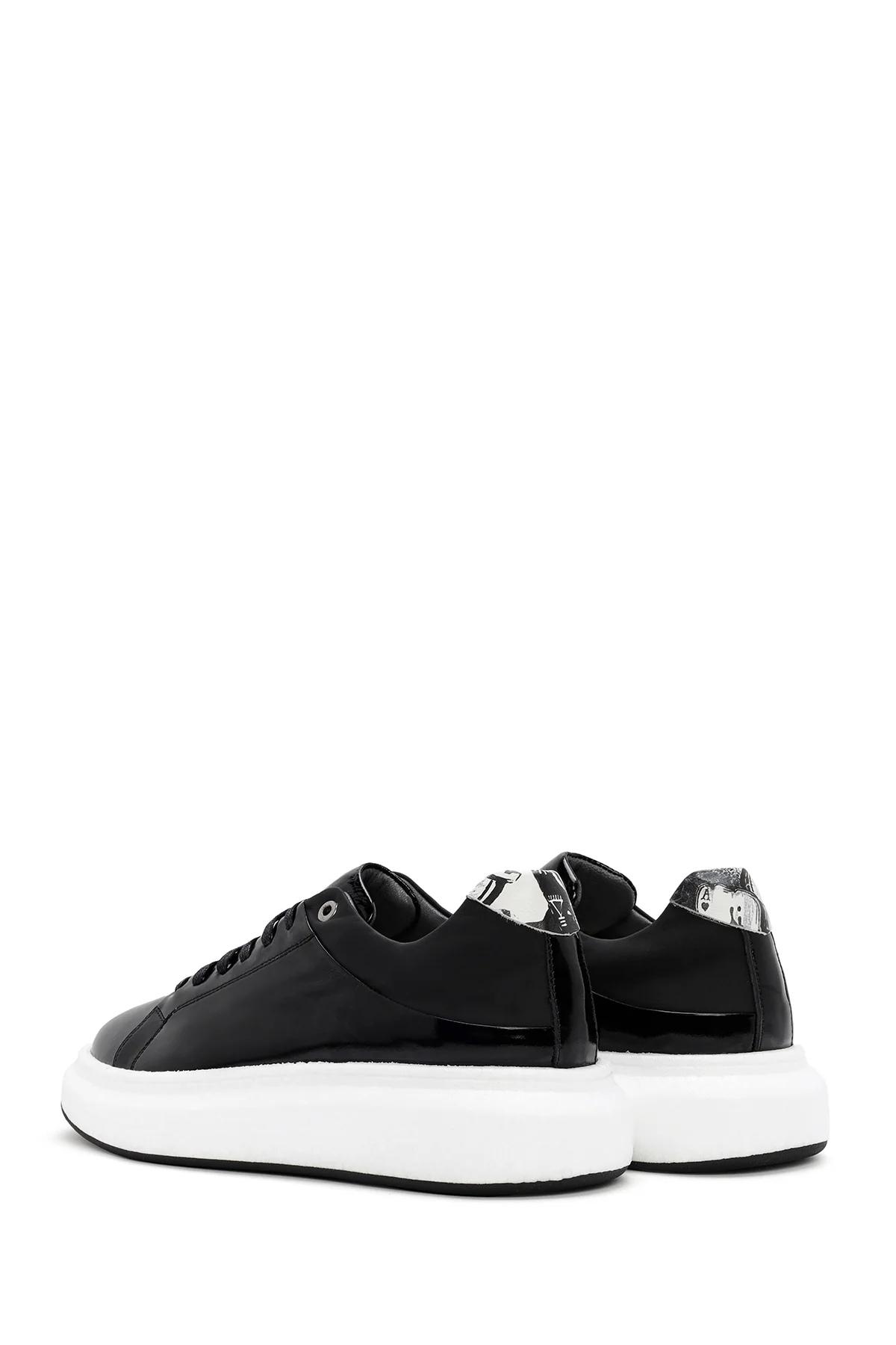 Erkek Siyah Bağcıklı Rugan Deri Sneaker - Image 5