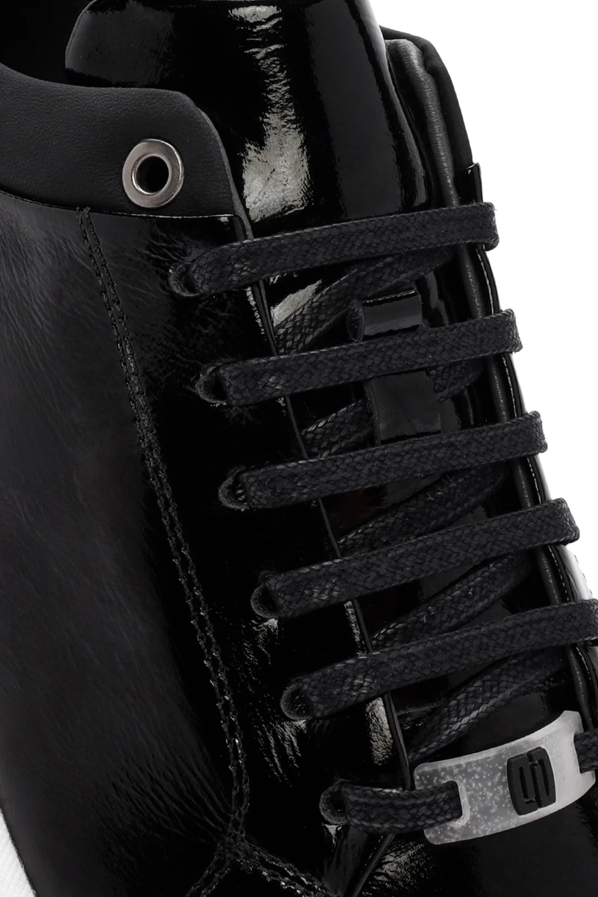 Erkek Siyah Bağcıklı Rugan Deri Sneaker - Image 9