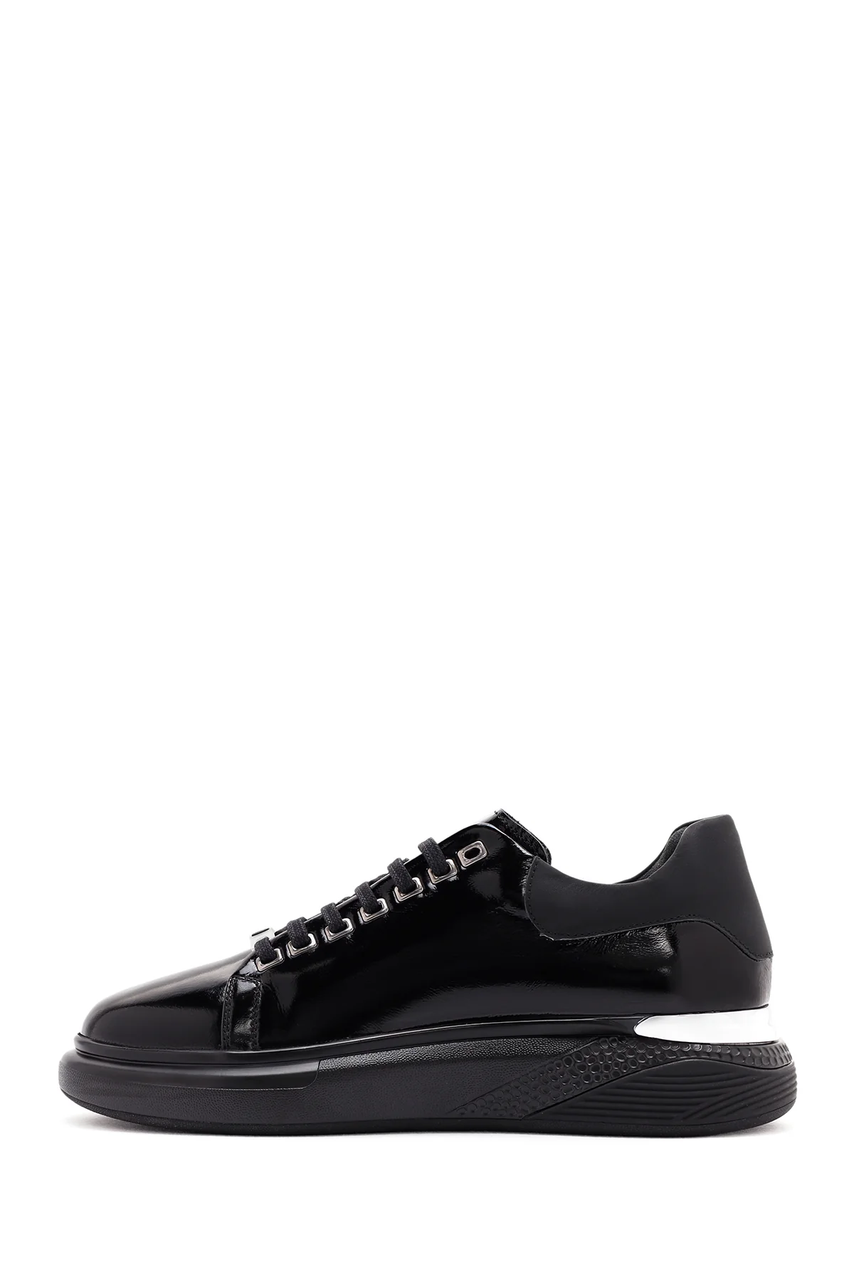 Erkek Siyah Bağcıklı Rugan Deri Sneaker - Image 2