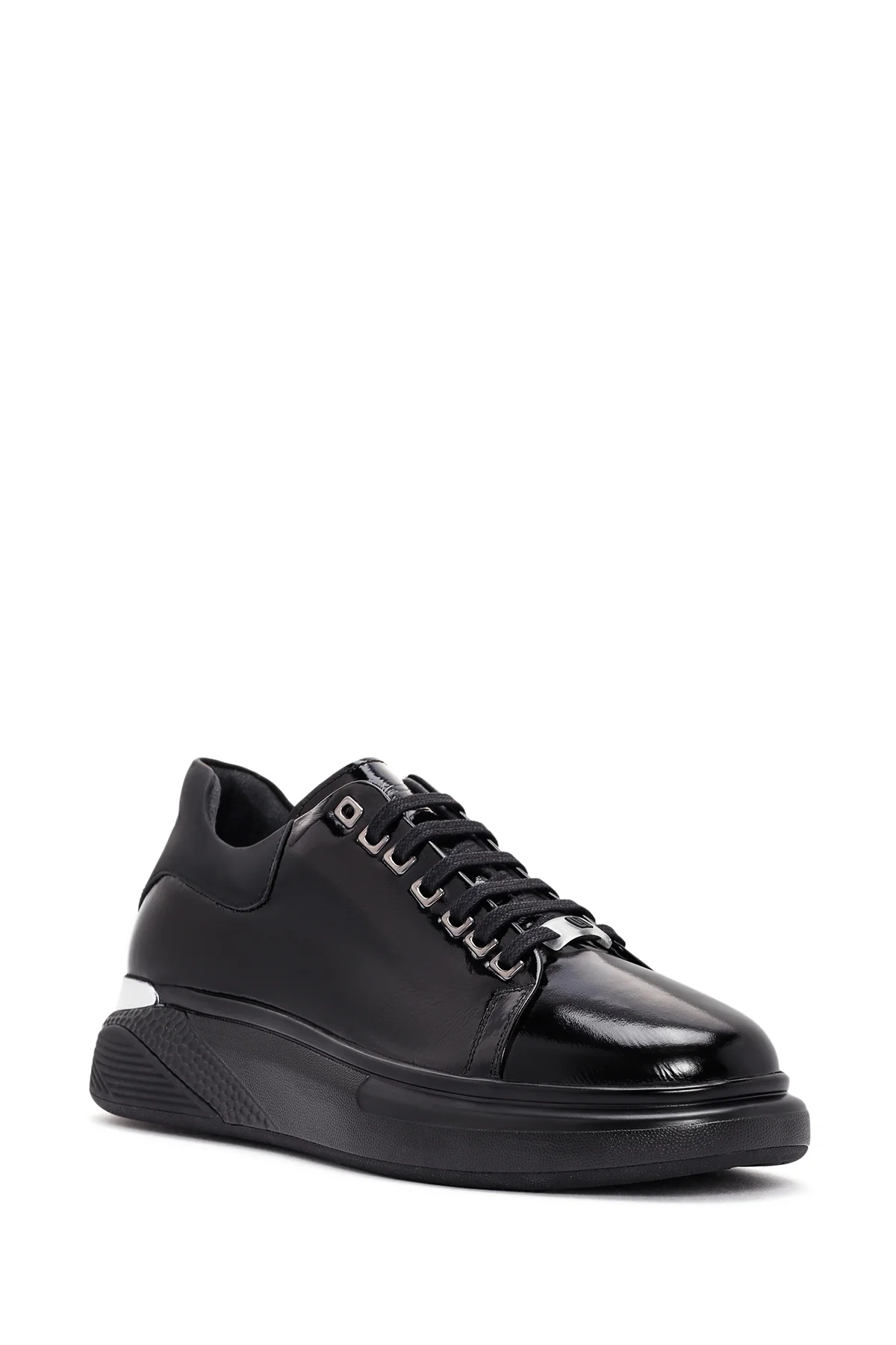 Erkek Siyah Bağcıklı Rugan Deri Sneaker - Image 6