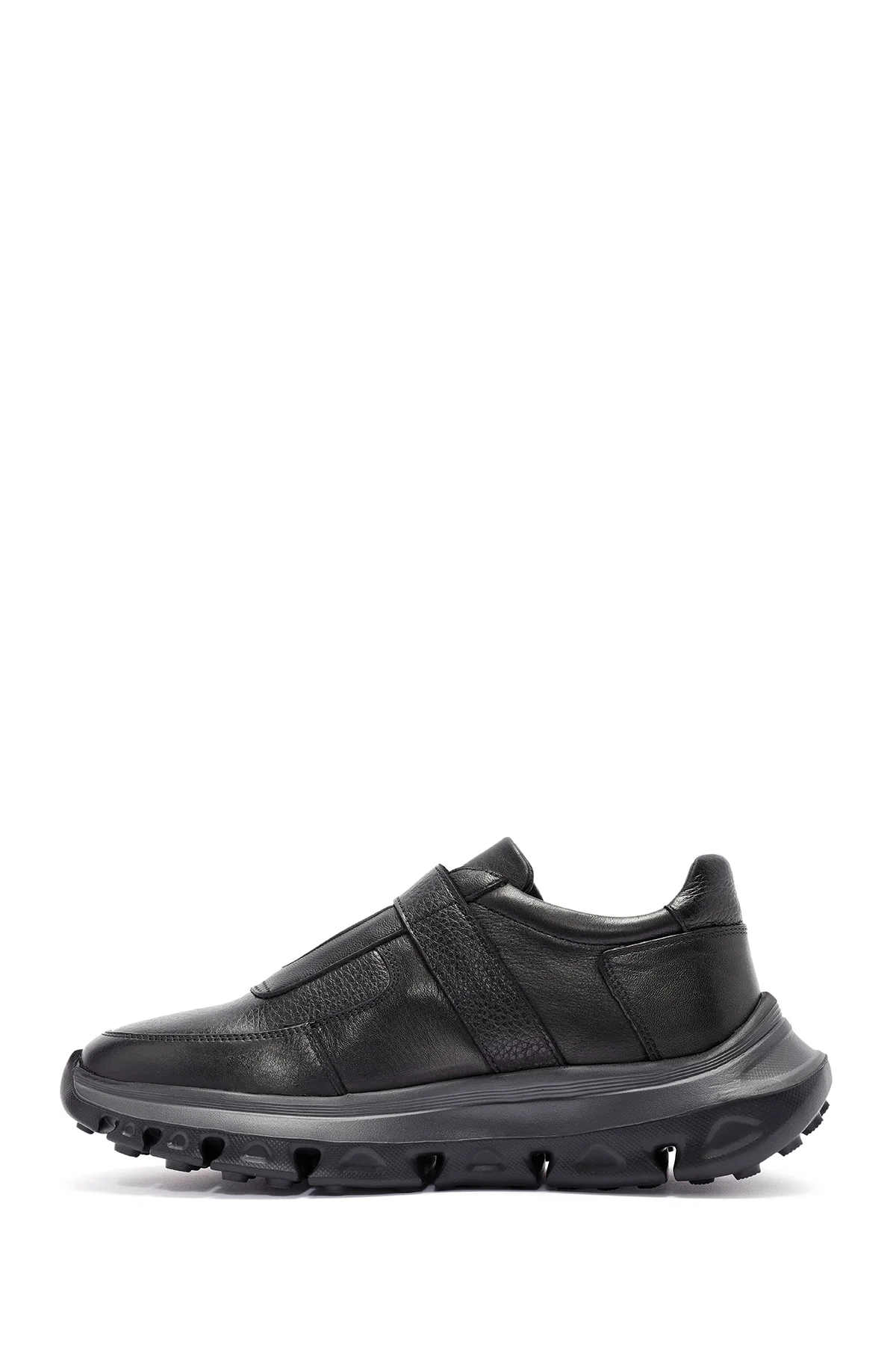 Erkek Siyah Bantlı Deri Sneaker - Image 2