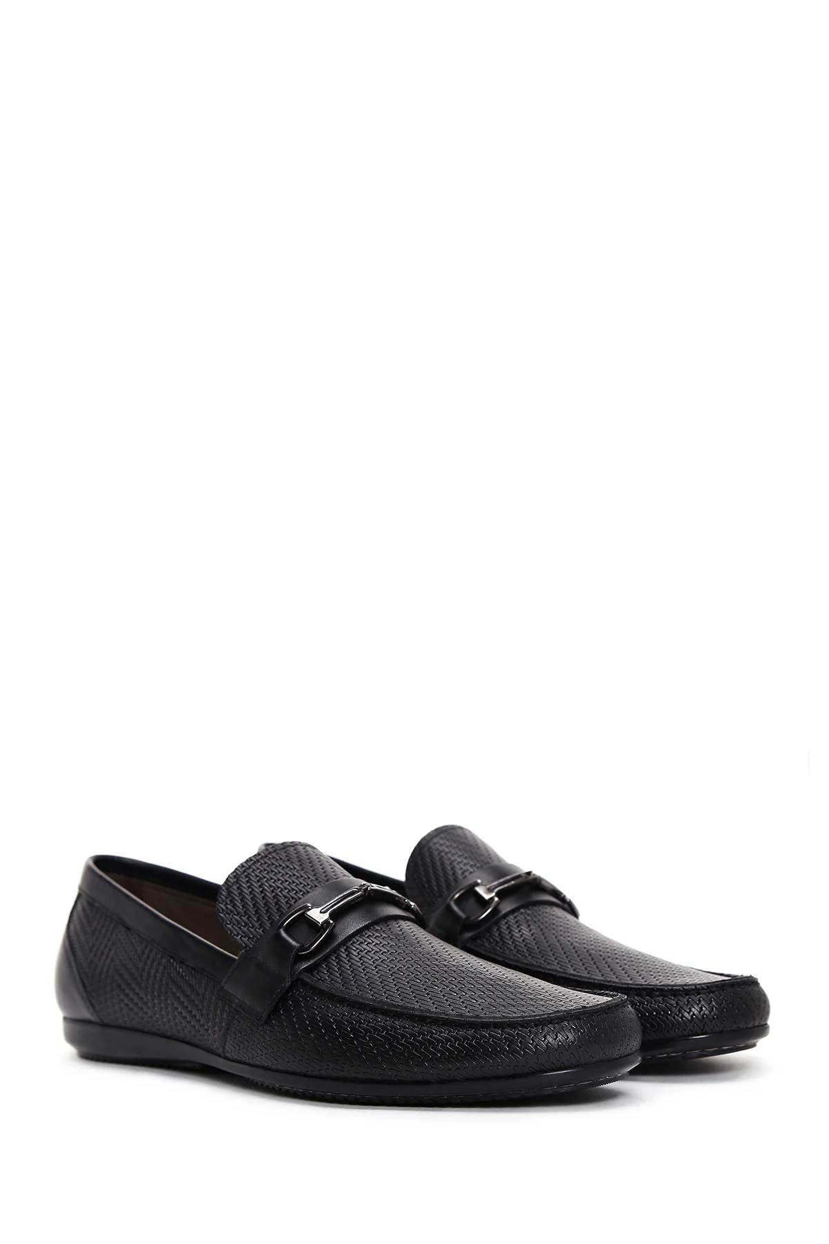 Erkek Siyah Baskılı Deri Casual Loafer - Image 3