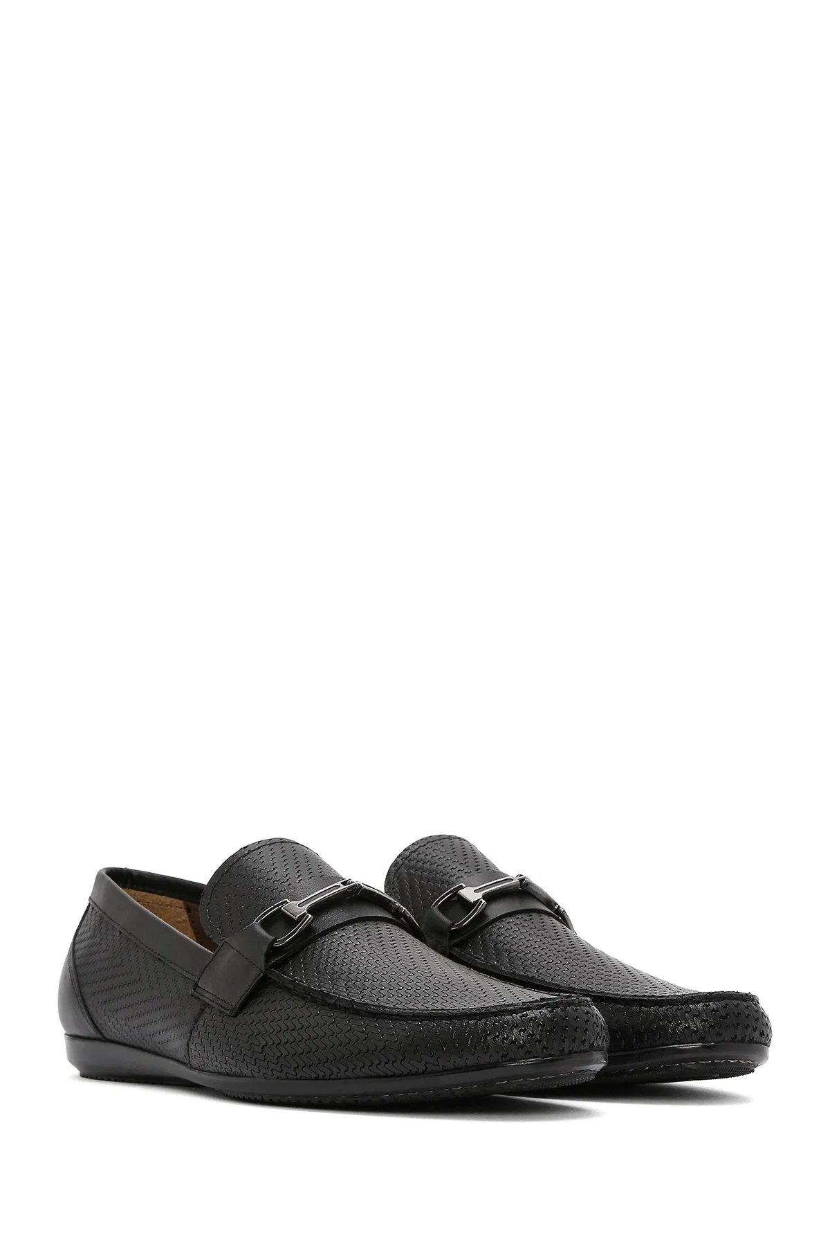 Erkek Siyah Baskılı Deri Casual Loafer - Image 3