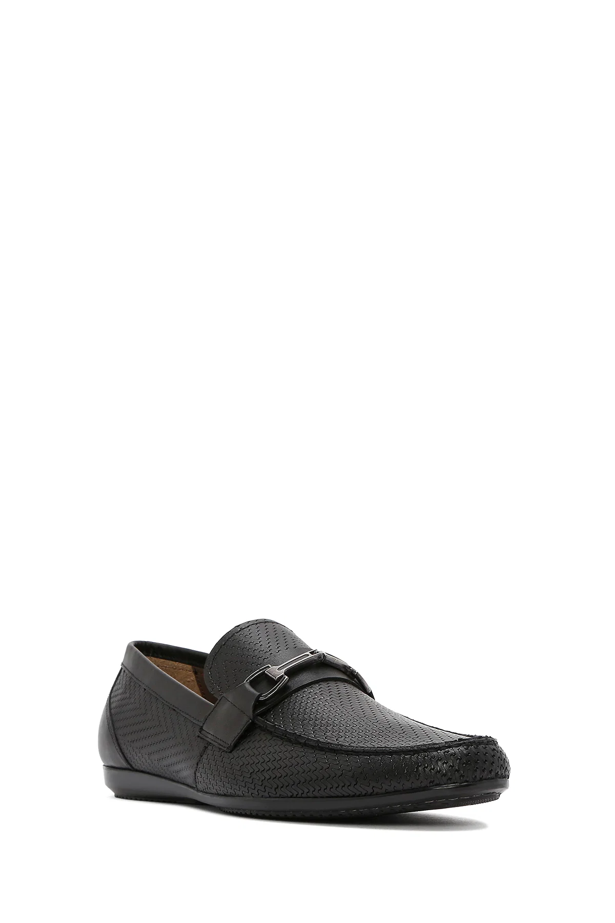 Erkek Siyah Baskılı Deri Casual Loafer - Image 6