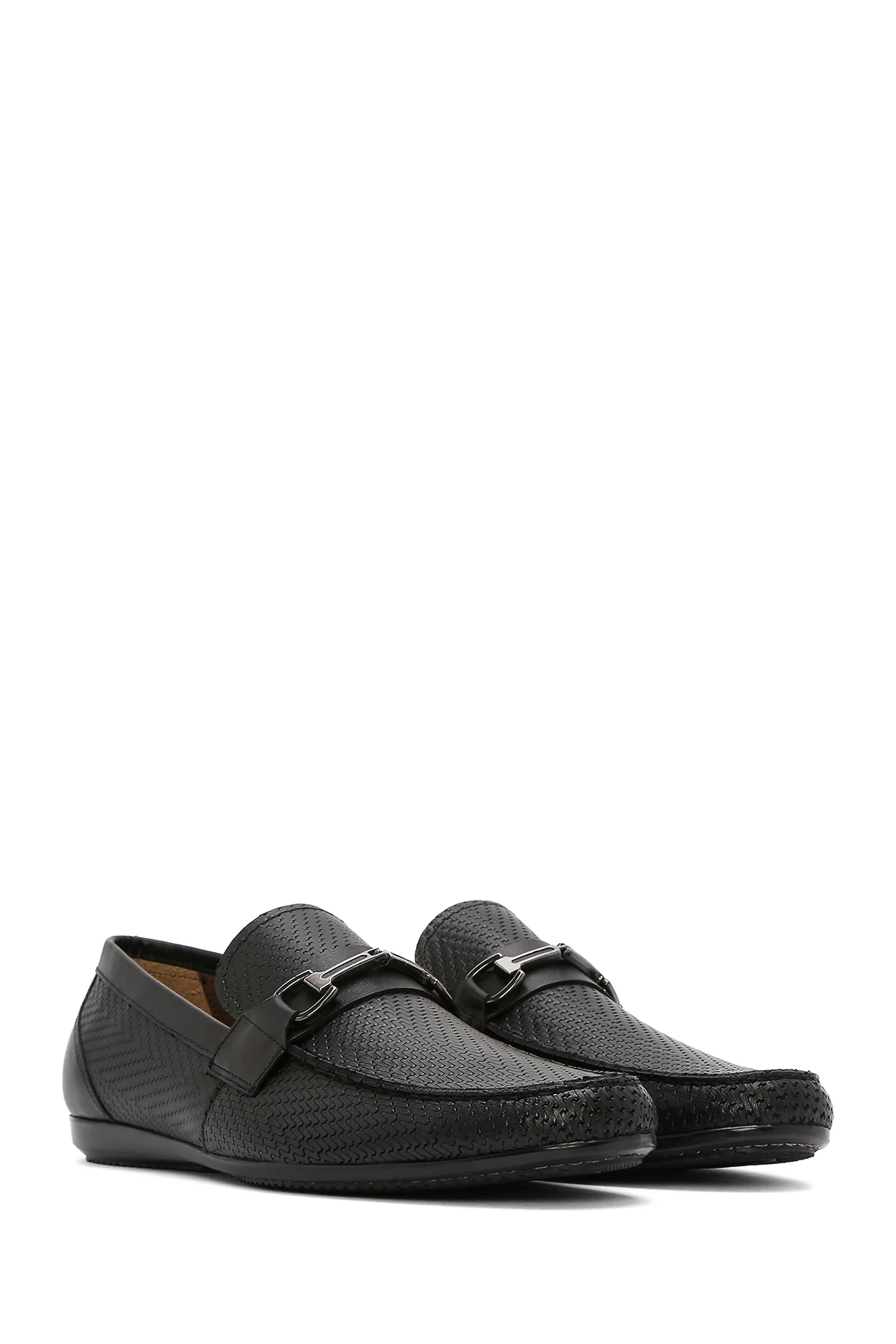 Erkek Siyah Baskılı Deri Casual Loafer - Image 2
