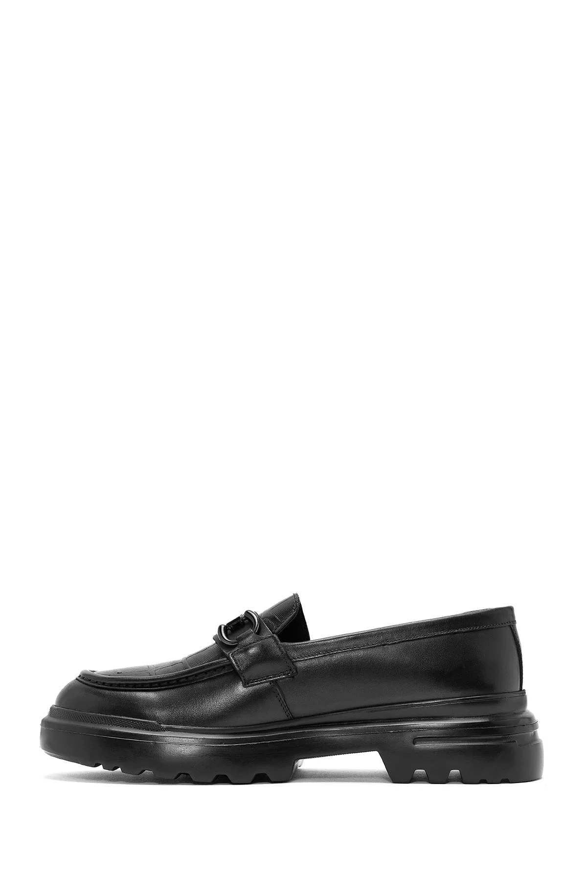 Erkek Siyah Baskılı Toka Detaylı Deri Loafer - Image 2