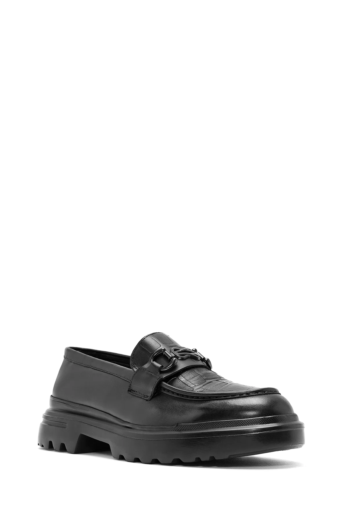Erkek Siyah Baskılı Toka Detaylı Deri Loafer - Image 6