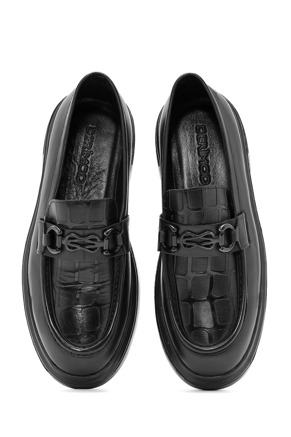 Erkek Siyah Baskılı Toka Detaylı Deri Loafer - Image 7