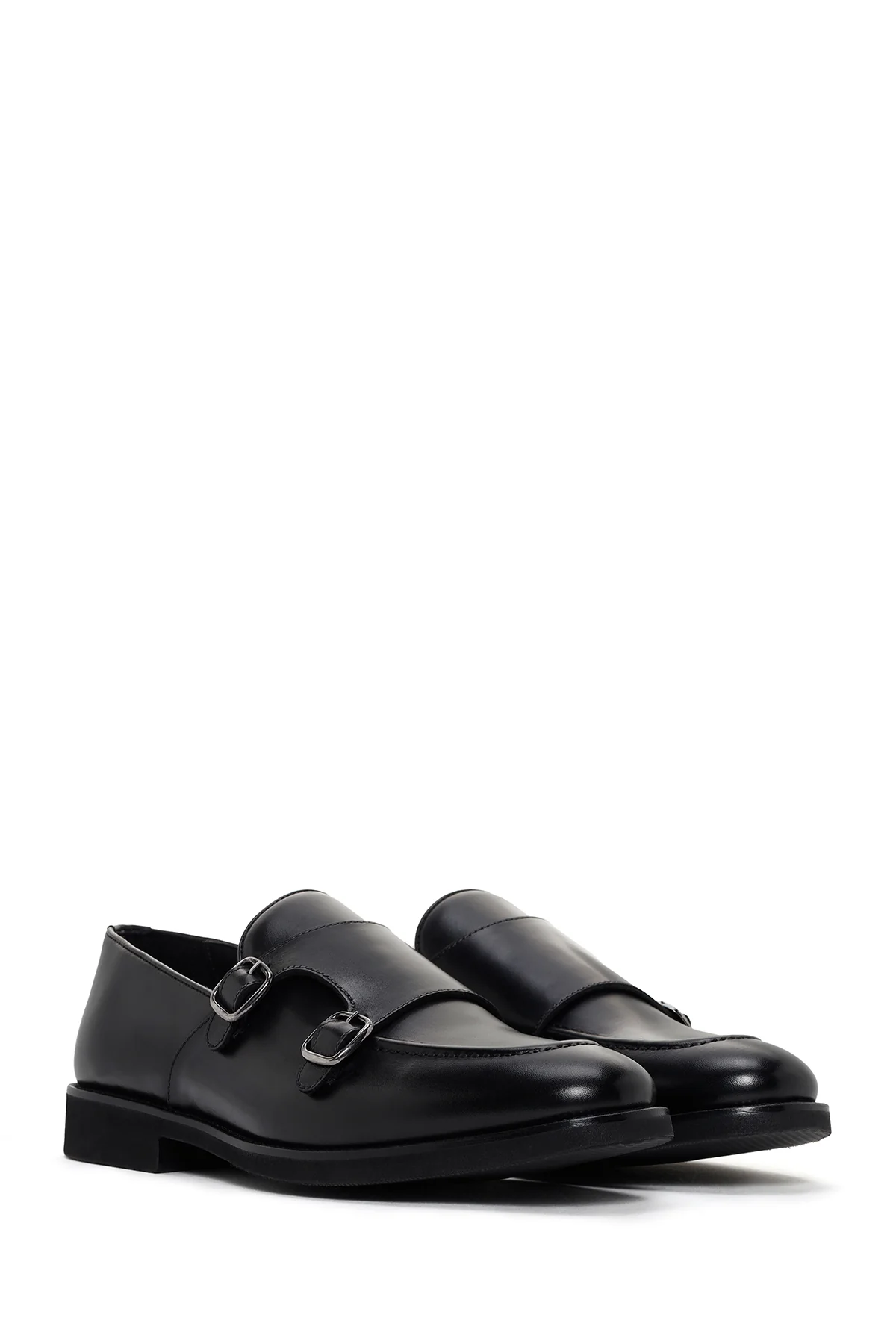 Erkek Siyah Çift Tokalı Deri Casual Loafer - Image 3