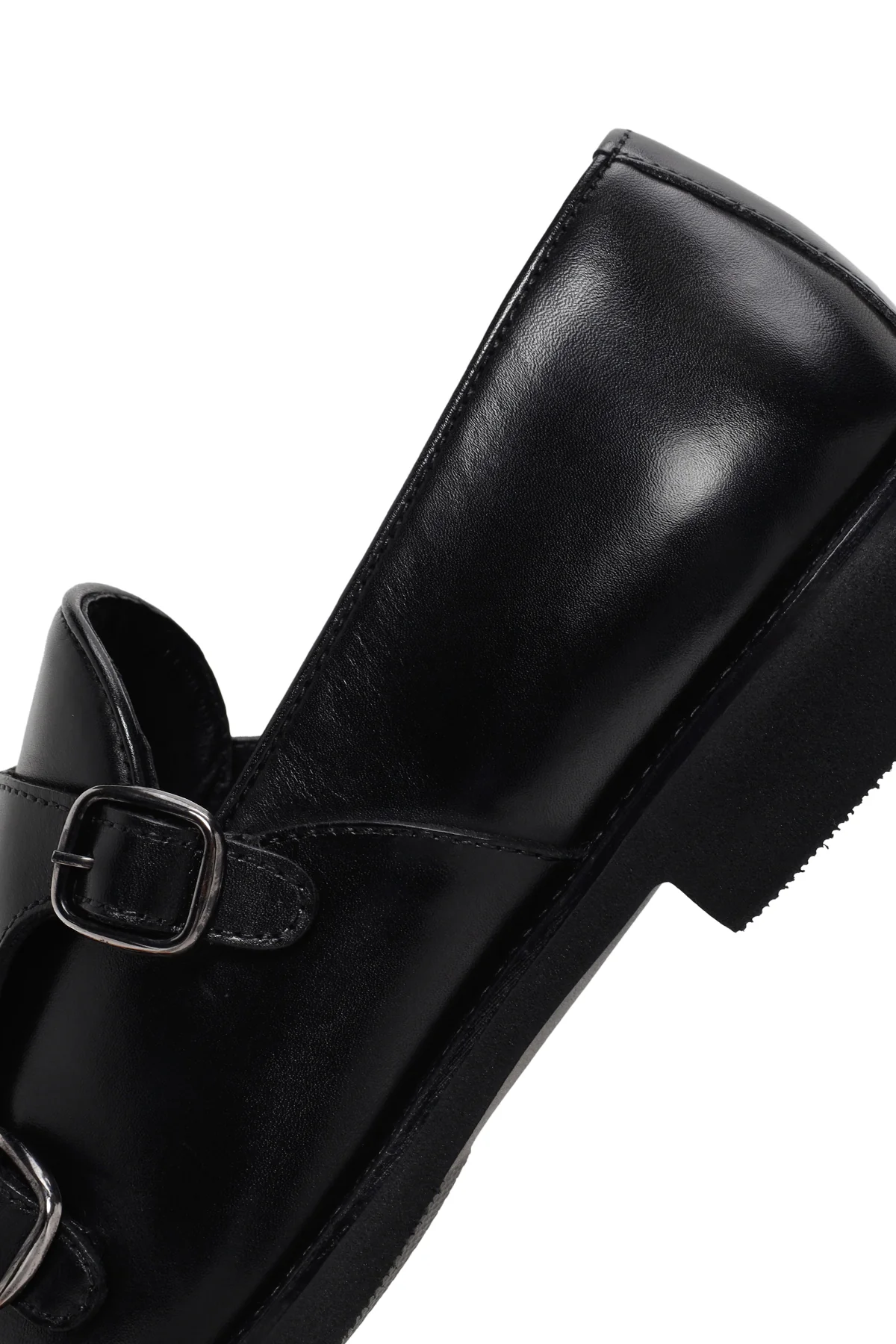 Erkek Siyah Çift Tokalı Deri Casual Loafer - Image 8