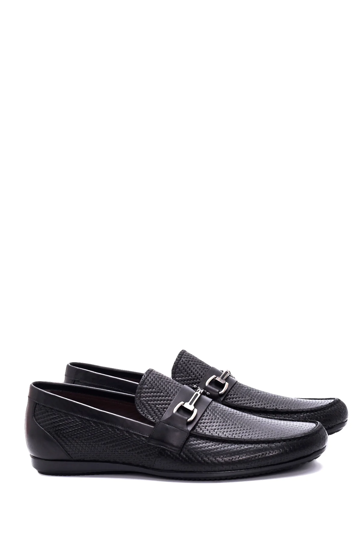 Erkek Siyah Deri Baskılı Casual Loafer - Image 3